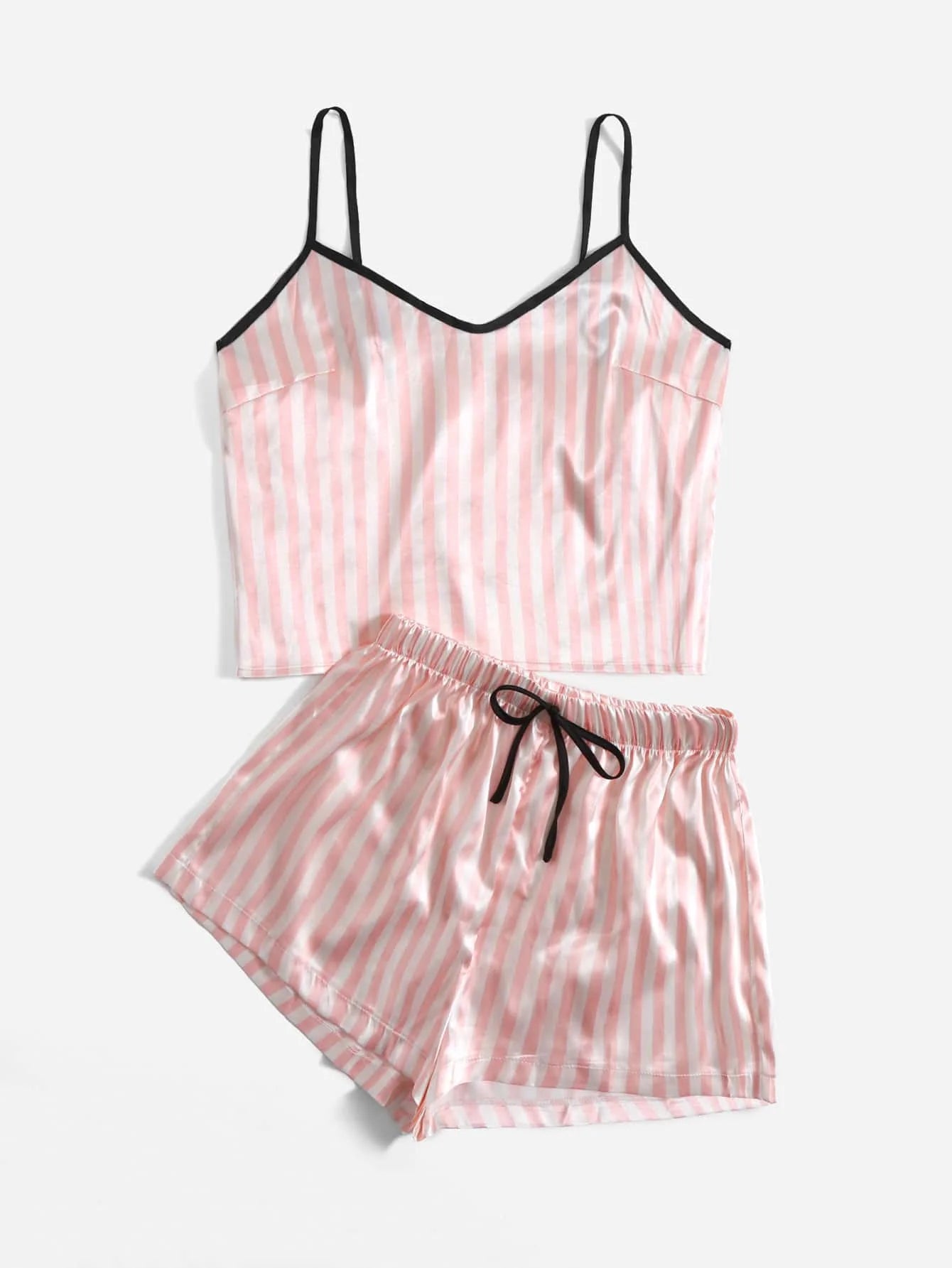 Conjunto de Pijama Camiseta Regata de Cetim com Estampa Listrada