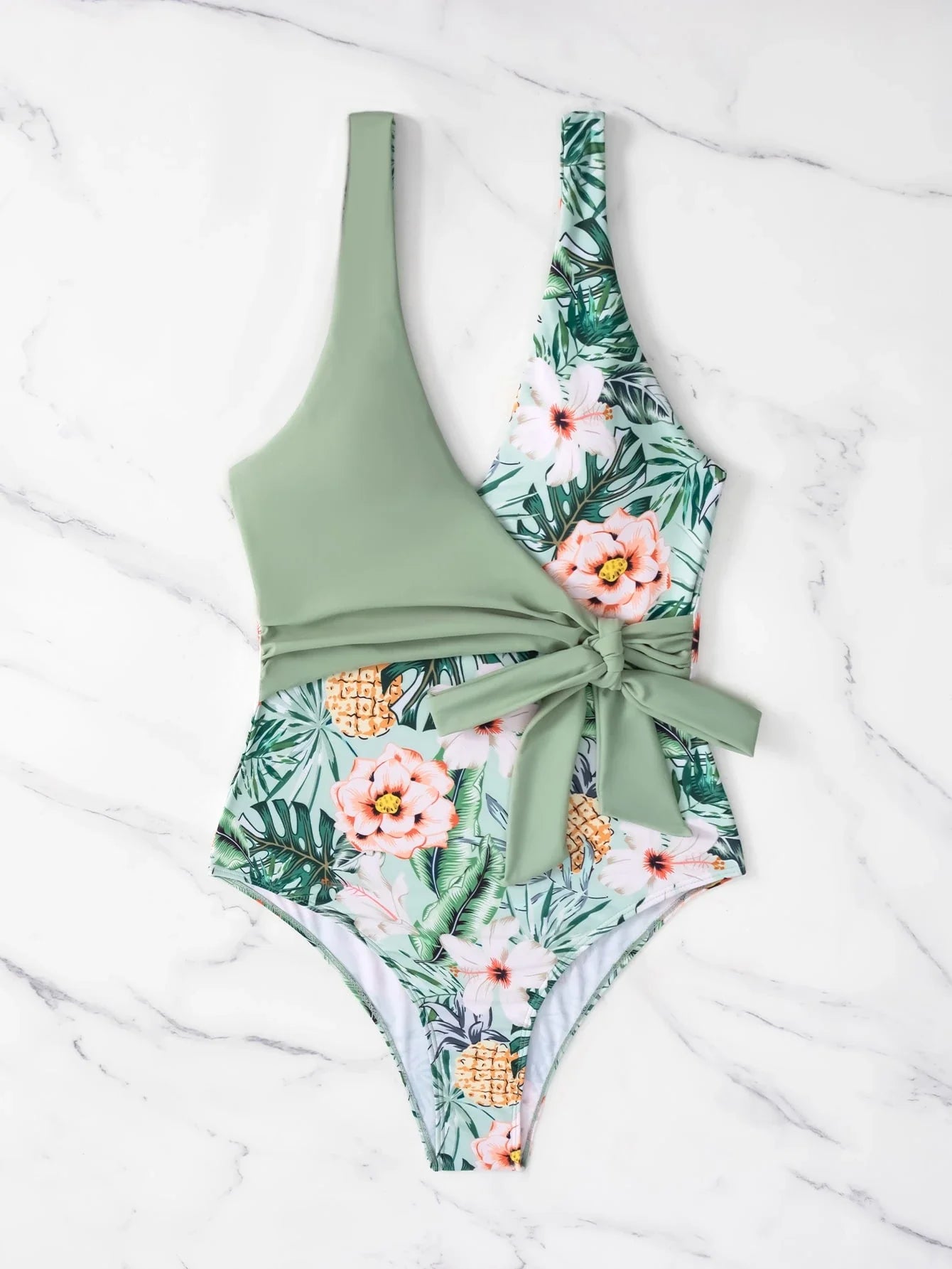 SHEIN Swim Maiô de Peça Única com Alça Destacável, Estampa Aleatória de Verão