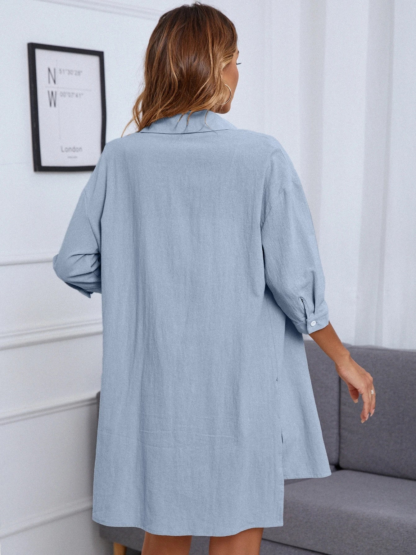 INAWLY Blusa com Bermudas Abotoar Bainha alta baixa
