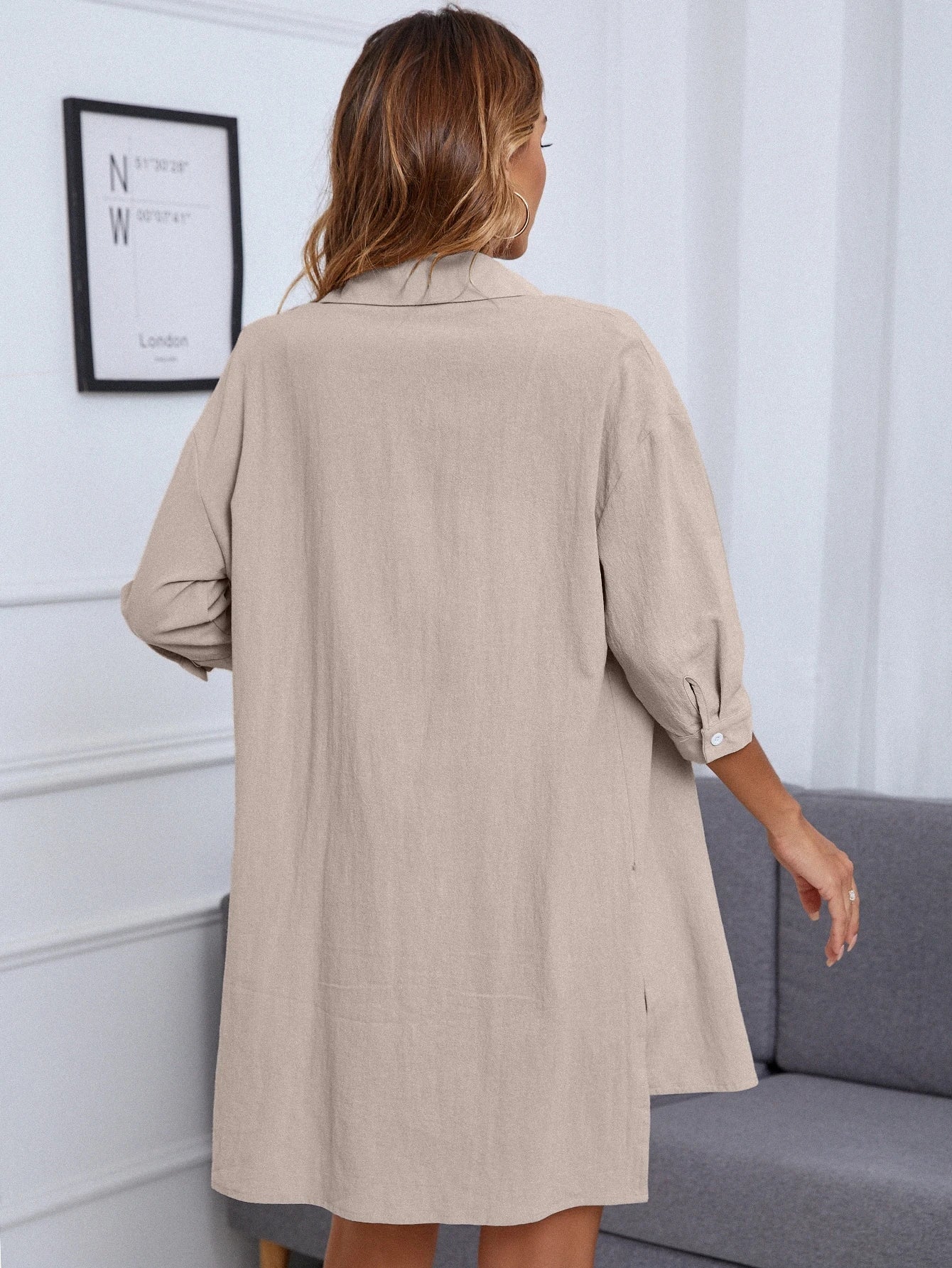 INAWLY Blusa com Bermudas Abotoar Bainha alta baixa