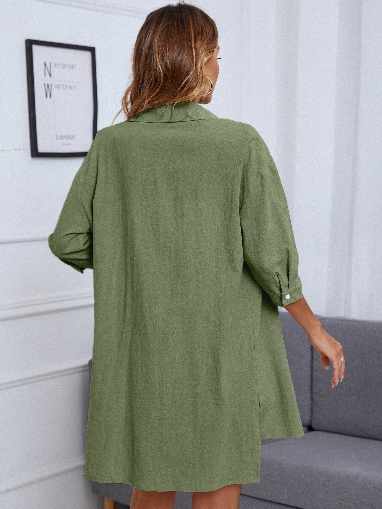 INAWLY Blusa com Bermudas Abotoar Bainha alta baixa