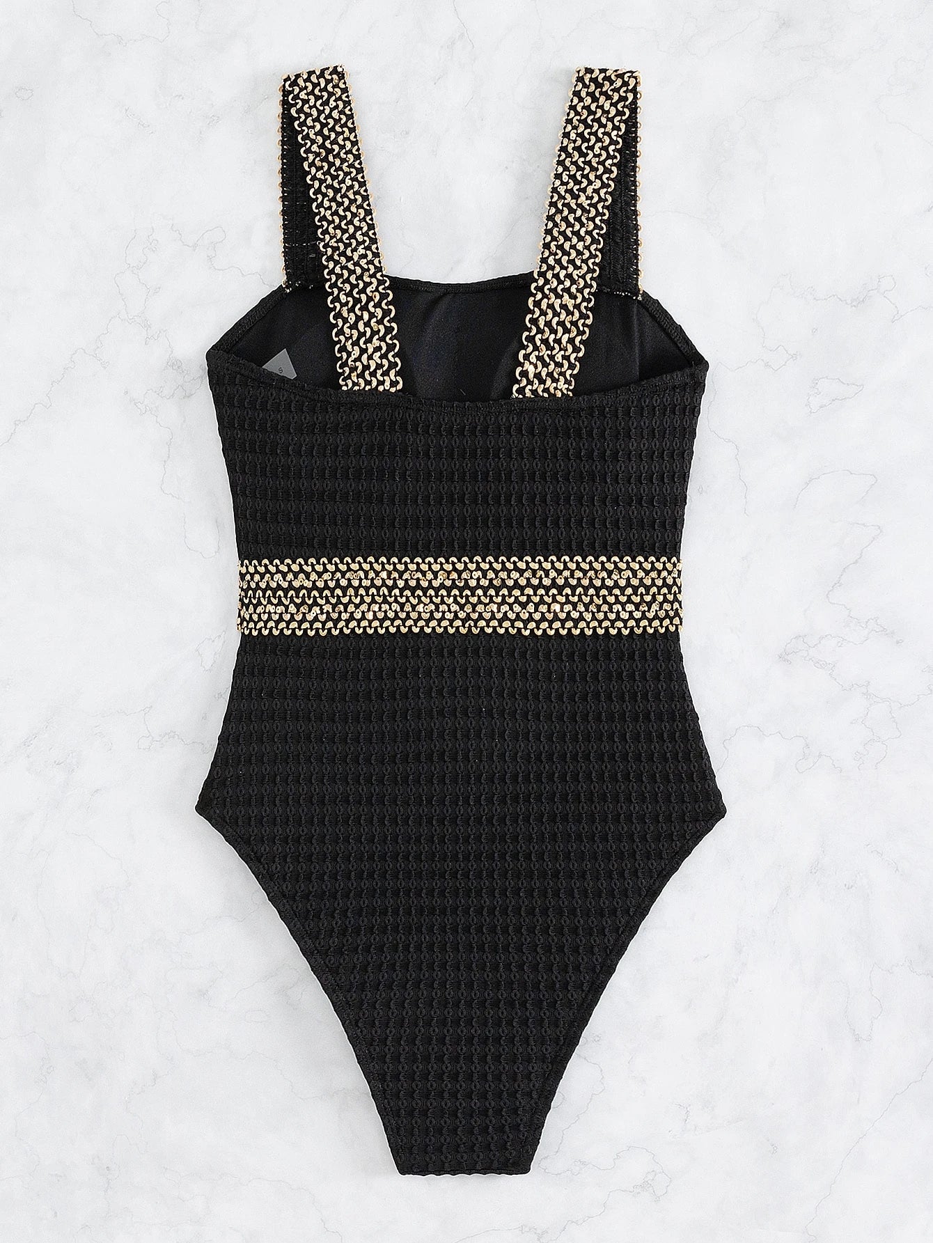 SHEIN Swim Fato de banho de uma peça lantejoula de contraste sem fio