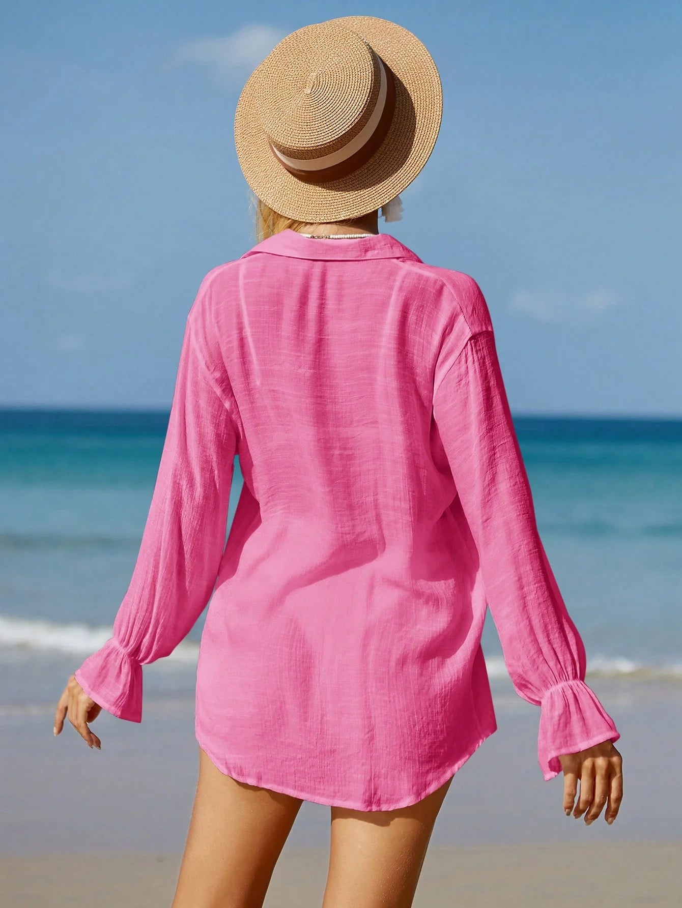 SHEIN Swim Sólido Botão Frontal Conjunto De Cobertura