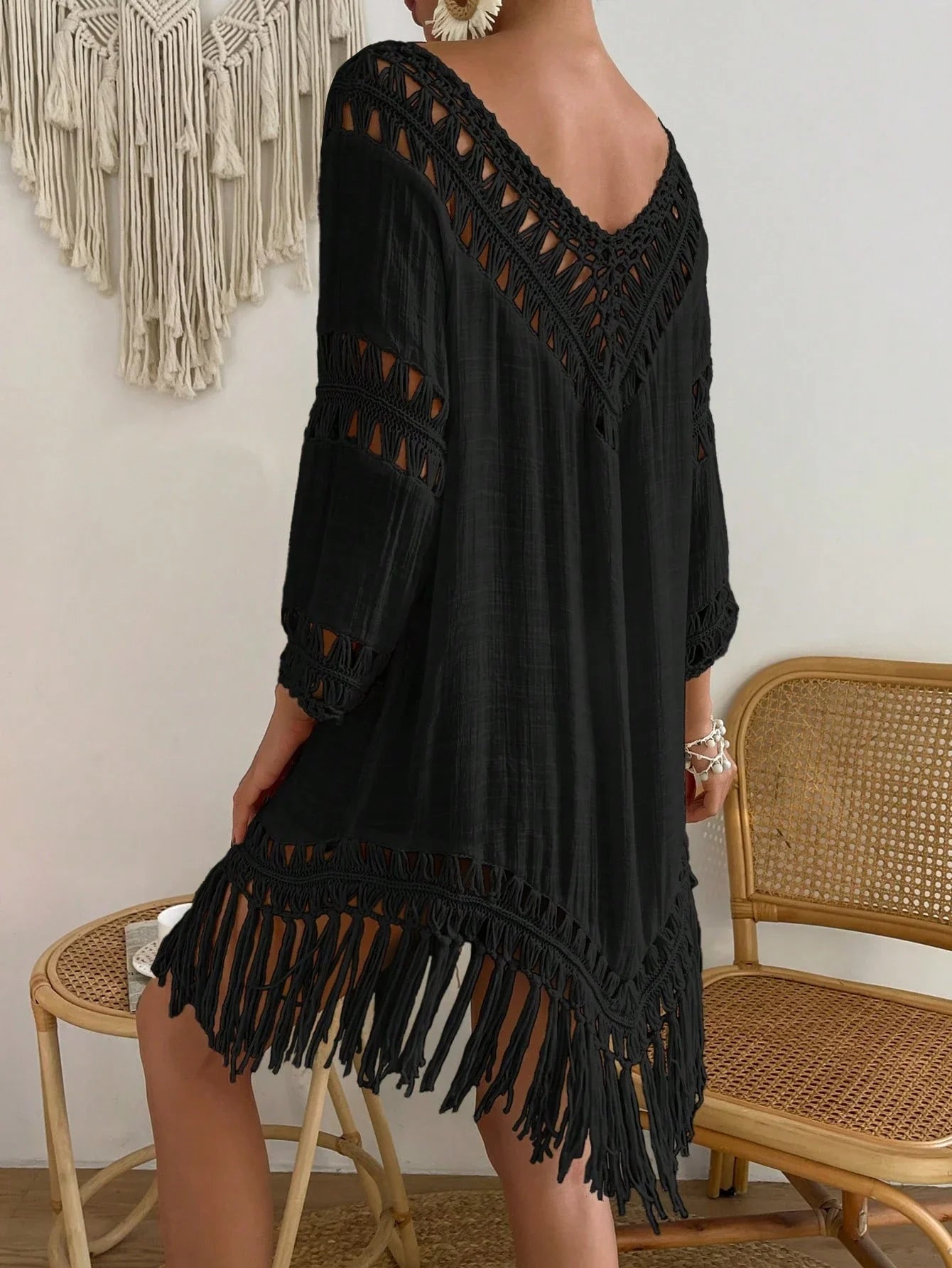 Swim Vcay Capa Tricotada Vazada Feminina, Moda Simples Casual para Férias
