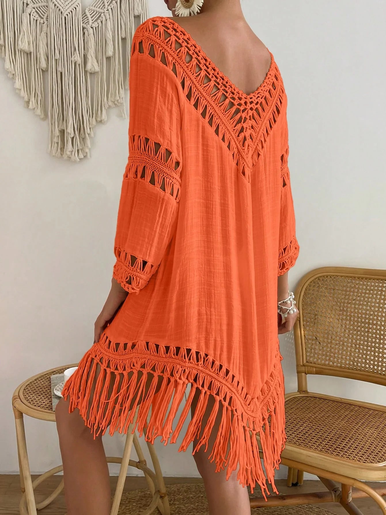 Swim Vcay Capa Tricotada Vazada Feminina, Moda Simples Casual para Férias