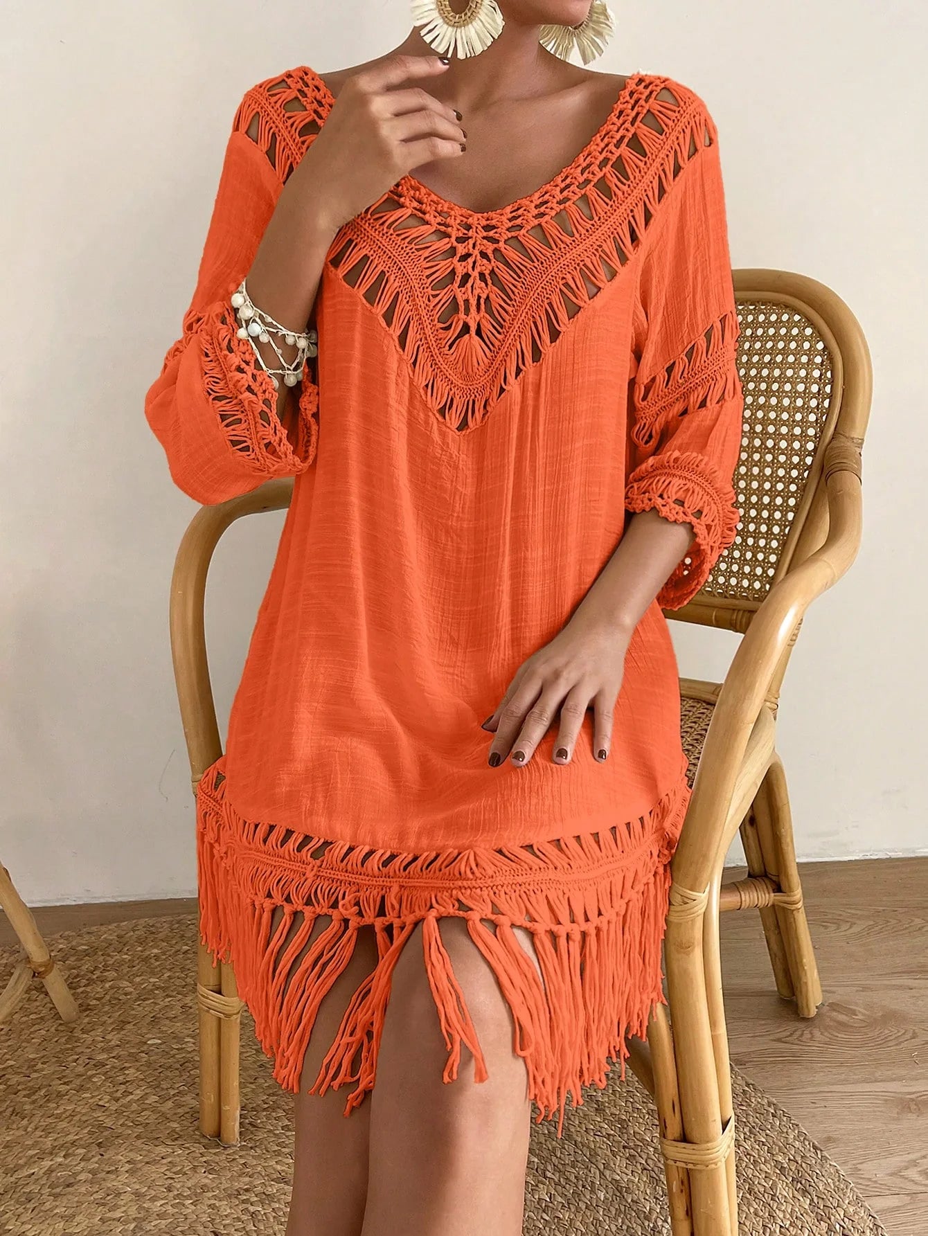 Swim Vcay Capa Tricotada Vazada Feminina, Moda Simples Casual para Férias