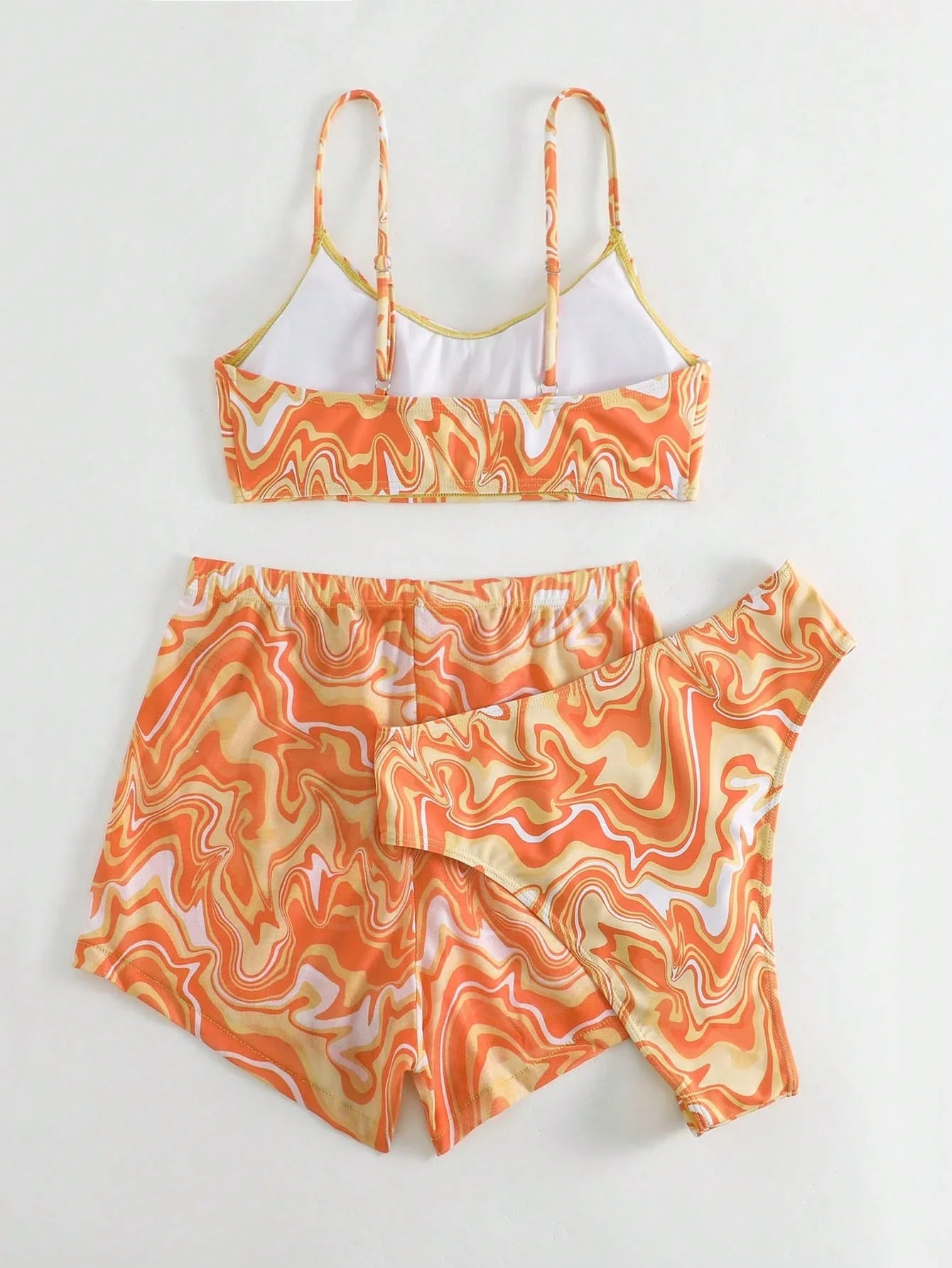SHEIN Swim Conjunto de Maiô Bikini feminino com alças finas para o verão na Praia com Estampa de Redemoinho, impressionados aleatoriamente.