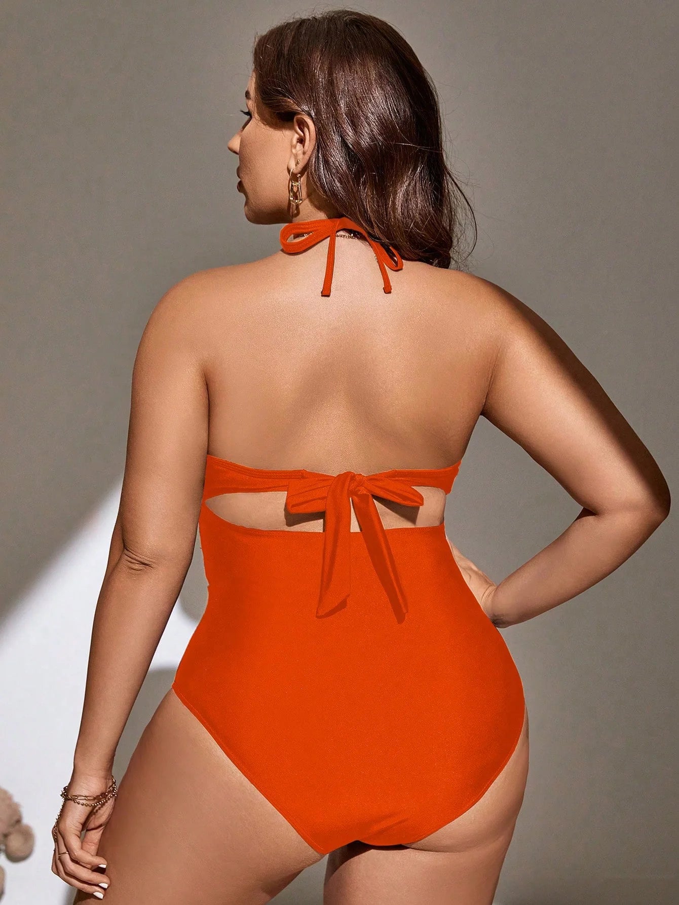 Swim SXY Plus Malha De Contraste Halter Fato De Banho De Uma Peça