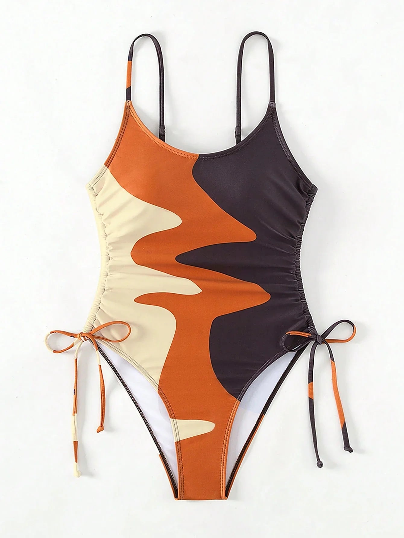 SHEIN Swim Maiô de bloco de cor com cordão lateral, traje de banho de verão na praia