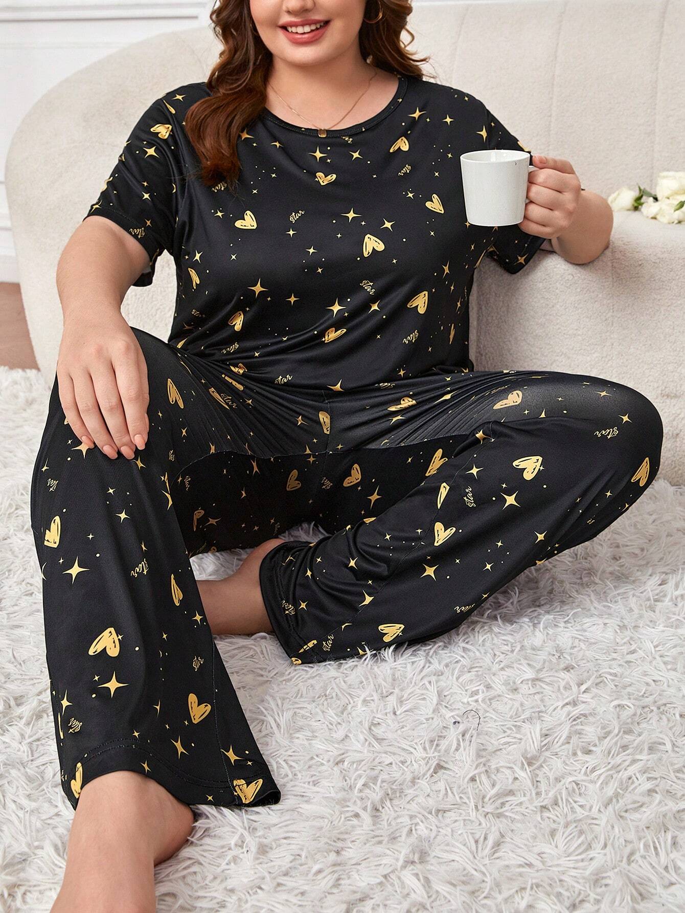 Pijama Longo Plus Size Corações Kauane