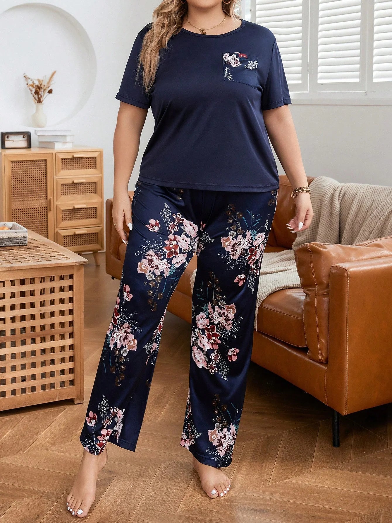 Conjunto de Pijama com Estampa Floral Plus