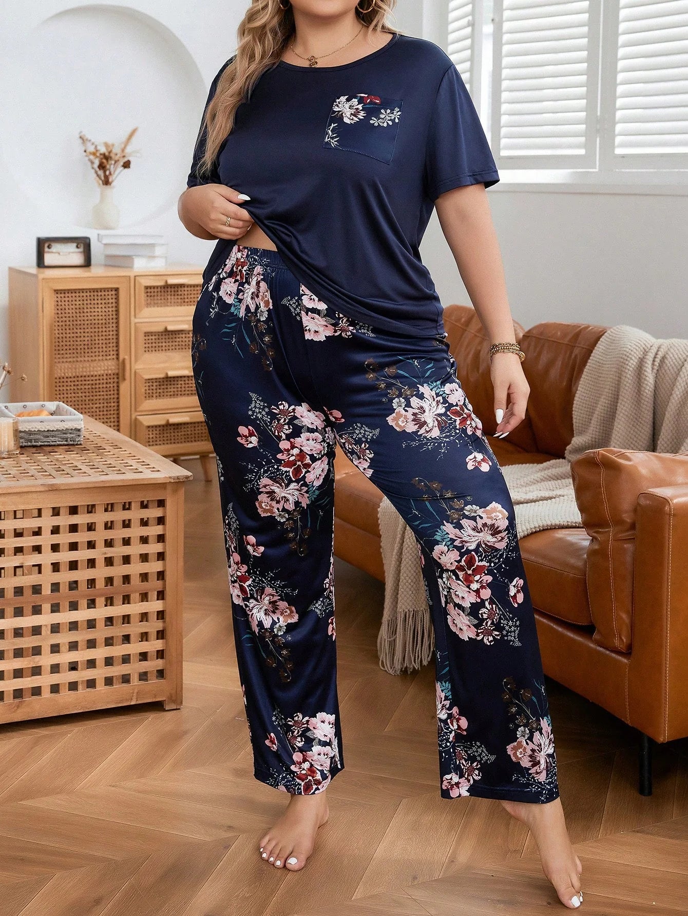 Conjunto de Pijama com Estampa Floral Plus