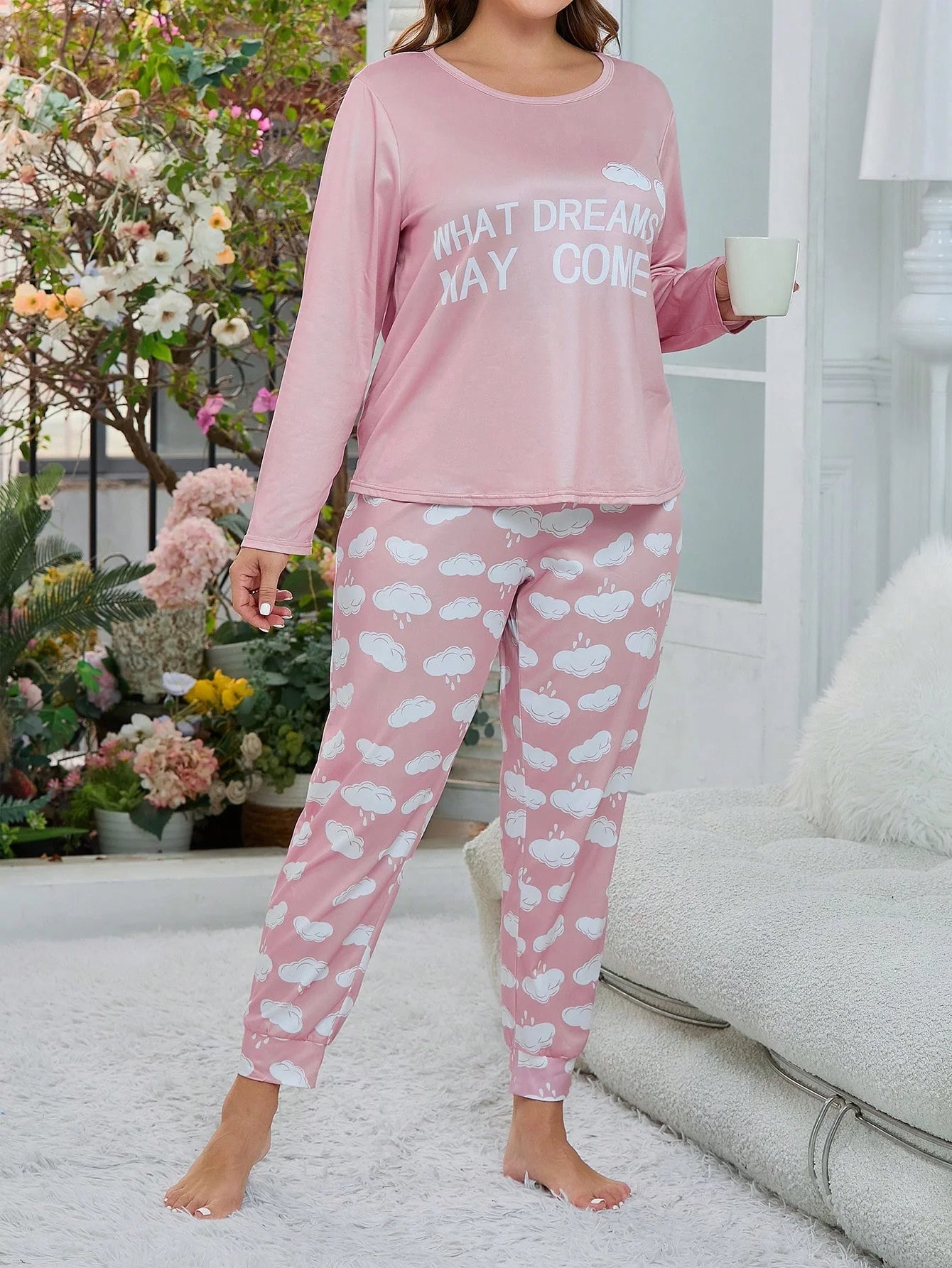 Conjunto De Pijama Plus Size Cloud Print
