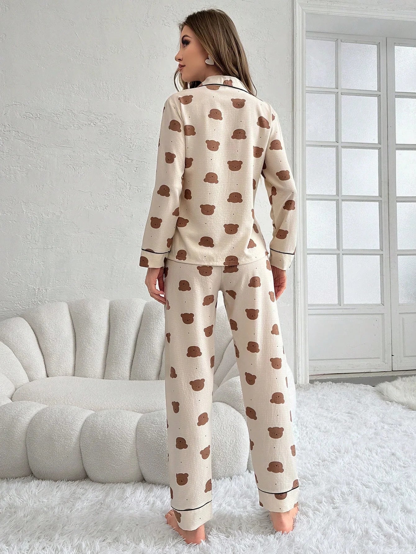 CoupledUp Conjunto De Pijama Feminino Com Estampa De Urso De Manga Longa E Calça Longa