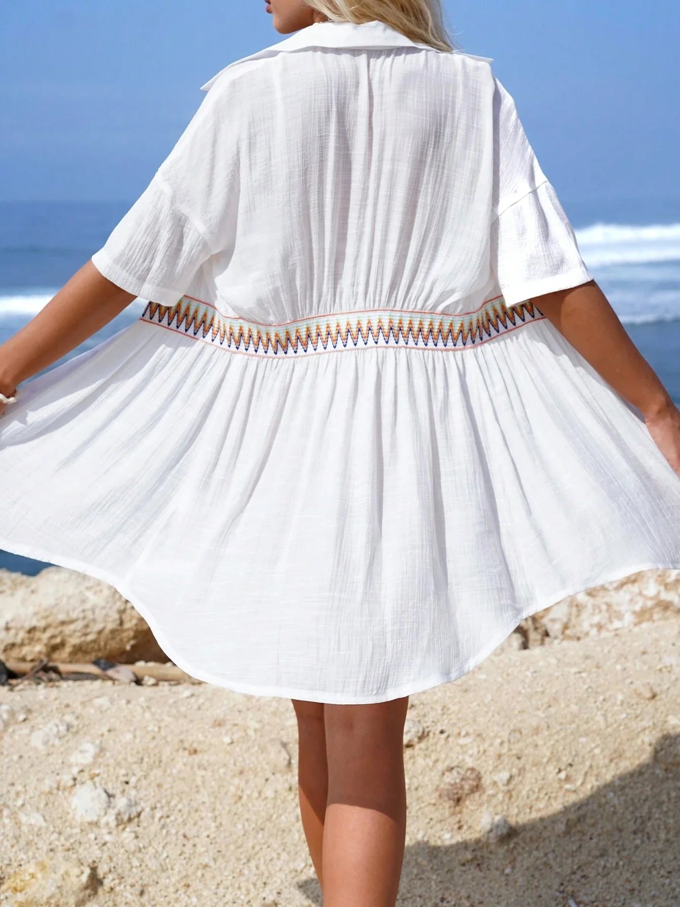 Swim Vcay Vestido De Cobertura De Cintura Com Fita Geométrica