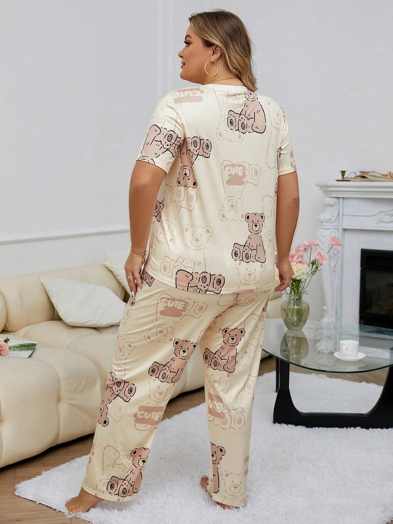 Conjunto de Pijama Estampado com Ursinho Fofo Plus Size