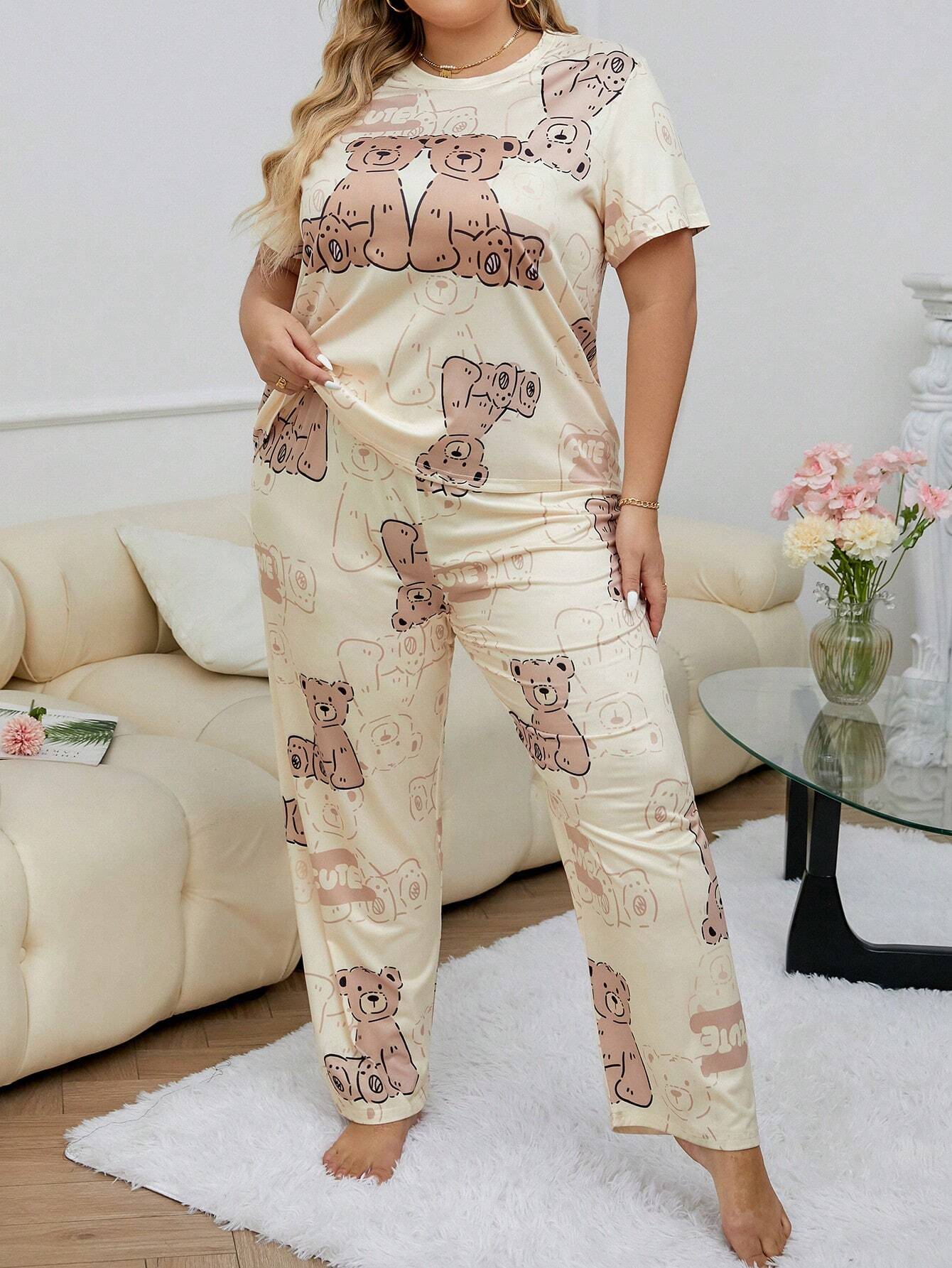 Conjunto de Pijama Estampado com Ursinho Fofo Plus Size