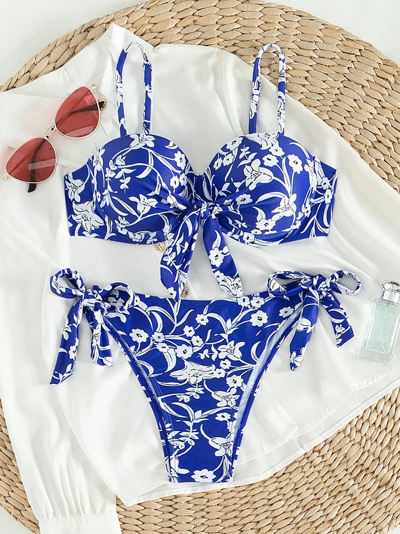 Swim Vcay Conjunto de Maiô Bikini Separado com Estampa Floral, Bojo e Push-Up para a Praia, Carnaval