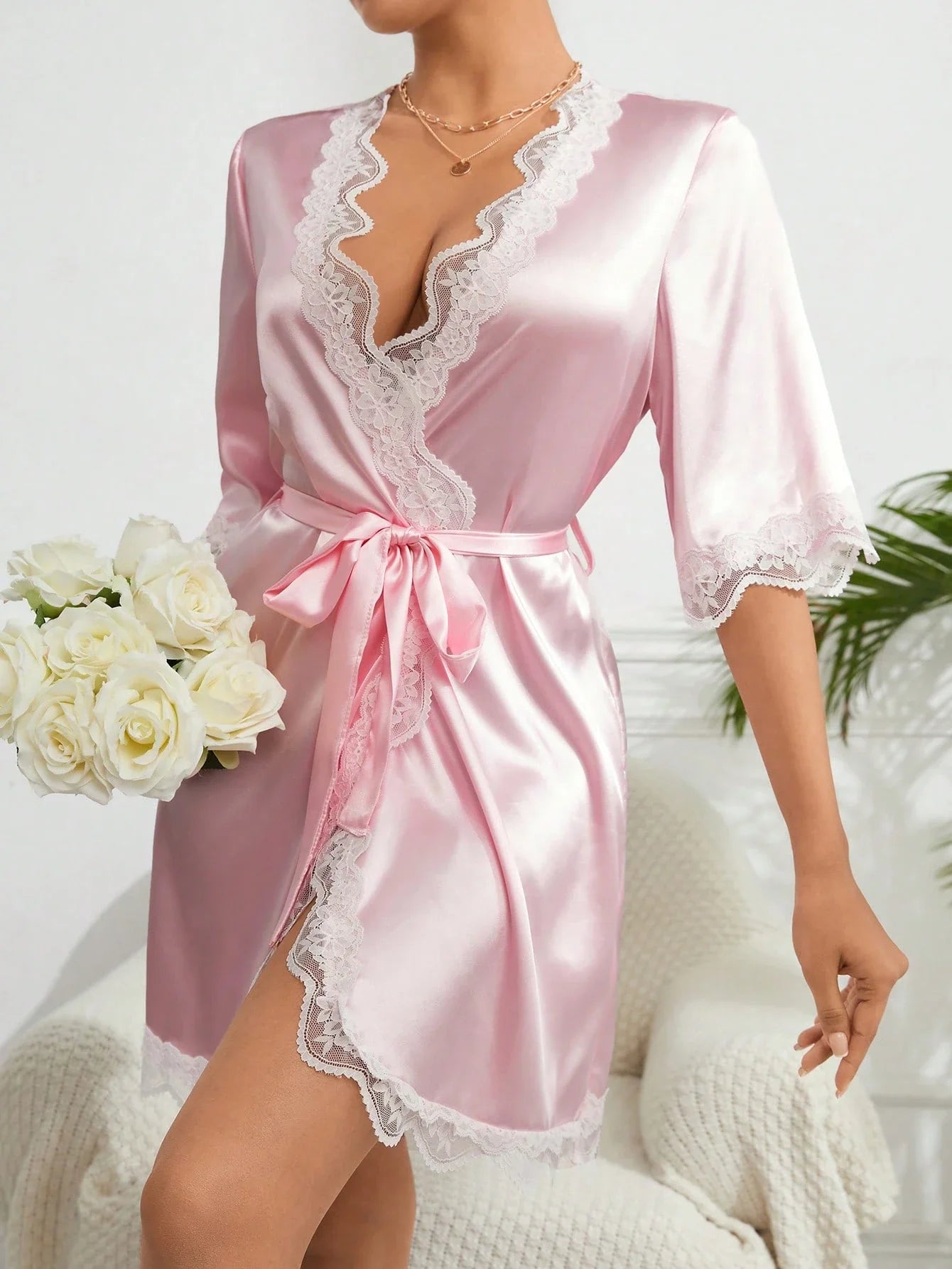 Roupa De Cama Feminina Com Renda De Patchwork E Cor Sólida