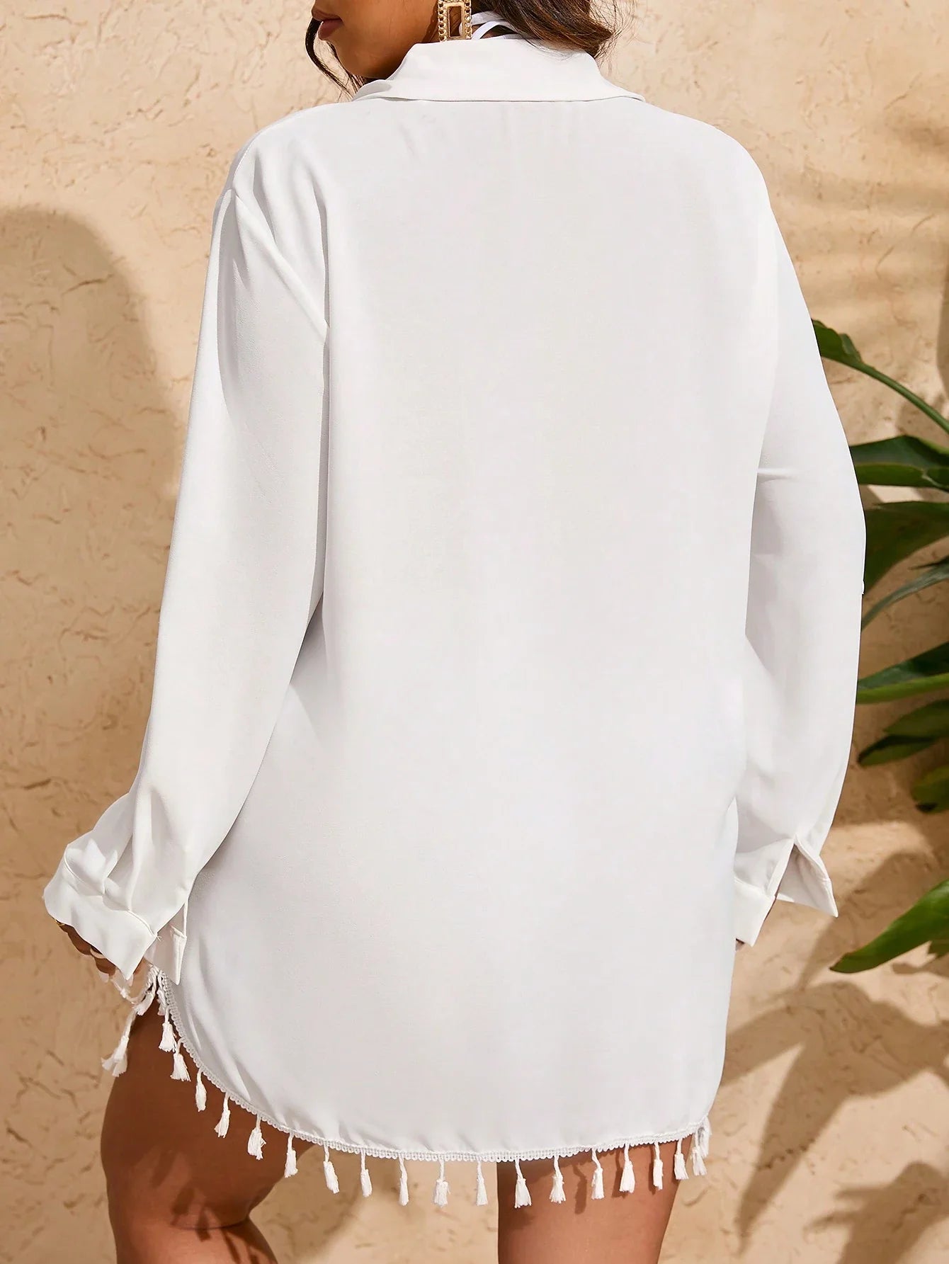 Swim Vcay Roupa De Praia Capa para Praia com Bainha de Borla, Plus Size, Verão, Para Mulheres