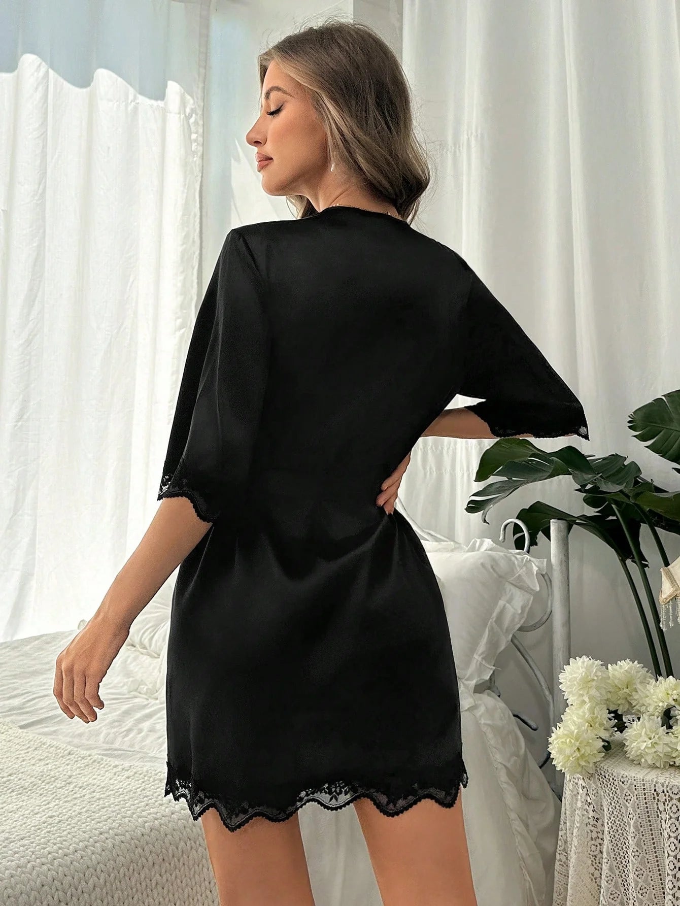 Roupa De Cama Feminina Com Renda De Patchwork E Cor Sólida