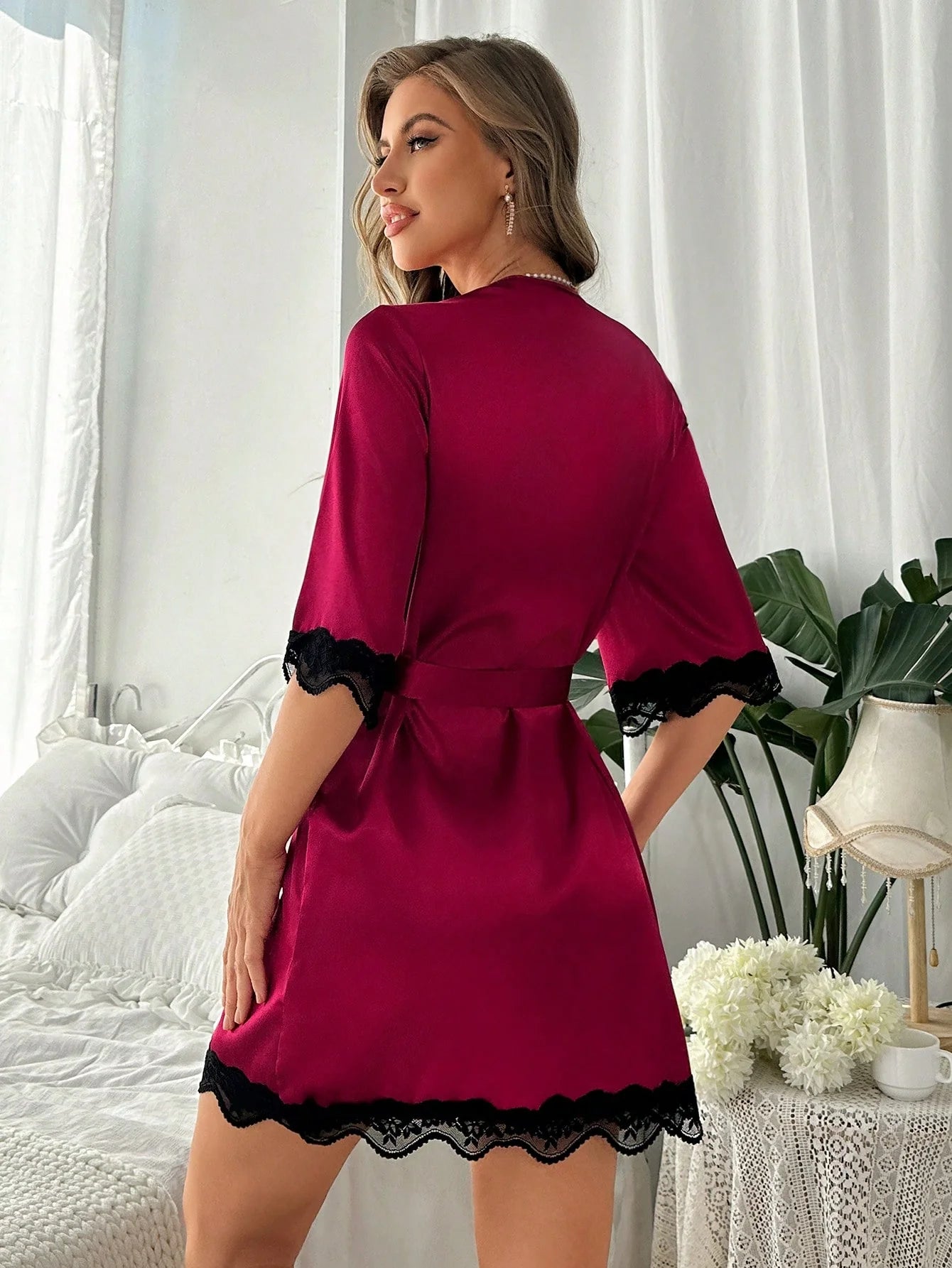 Roupa De Cama Feminina Com Renda De Patchwork E Cor Sólida