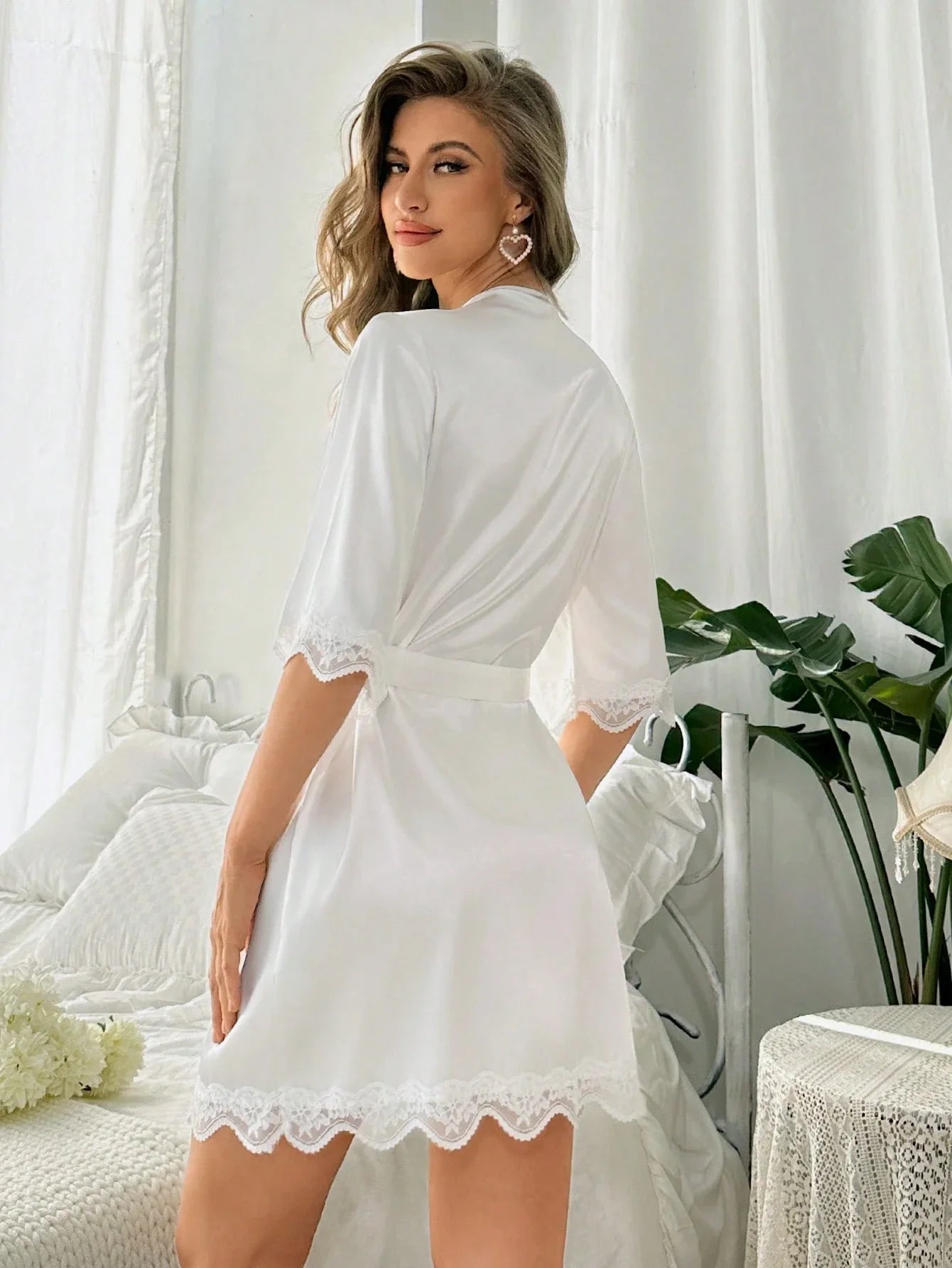 Roupa De Cama Feminina Com Renda De Patchwork E Cor Sólida