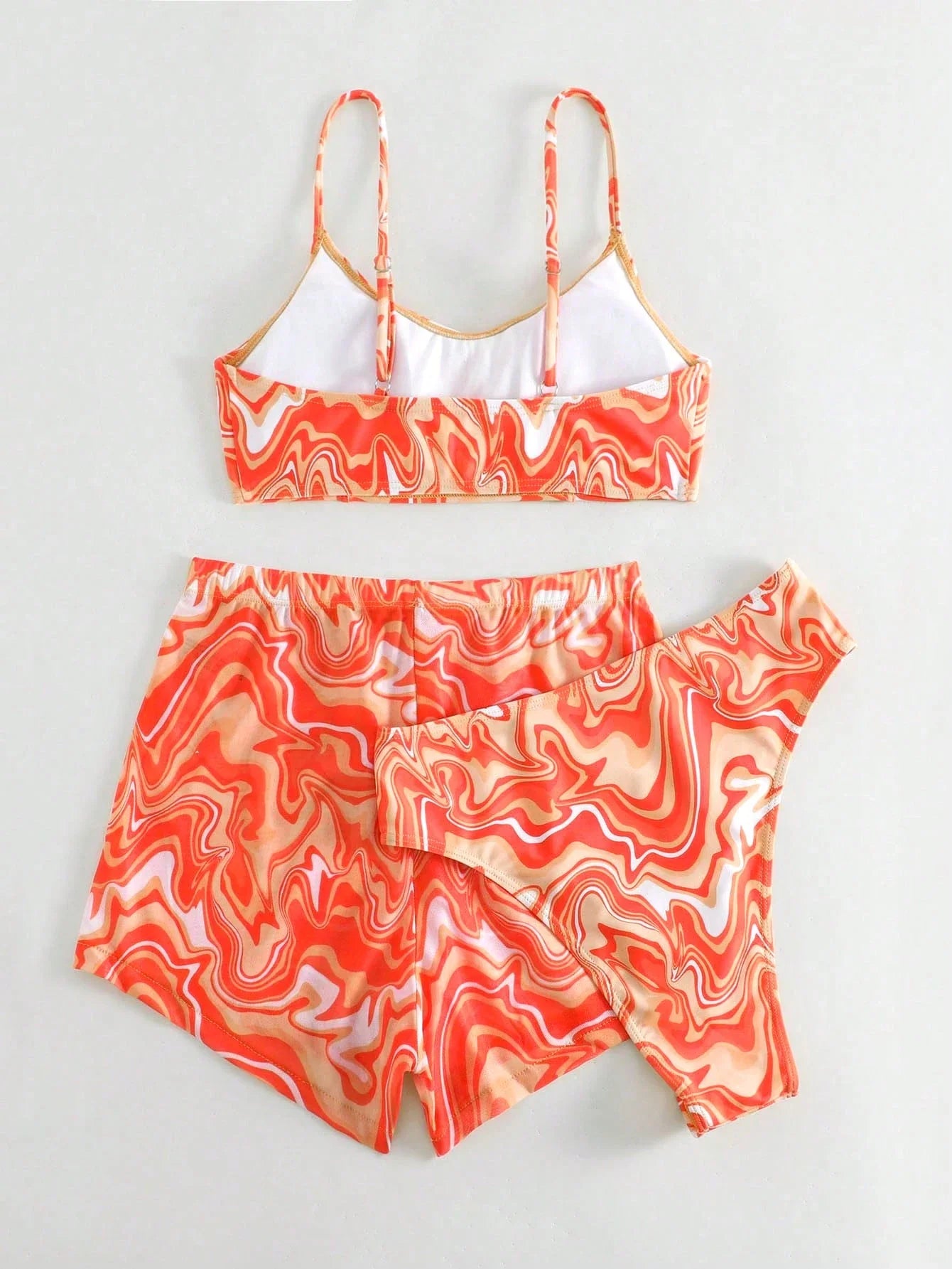 SHEIN Swim Conjunto de Maiô Bikini feminino com alças finas para o verão na Praia com Estampa de Redemoinho, impressionados aleatoriamente.