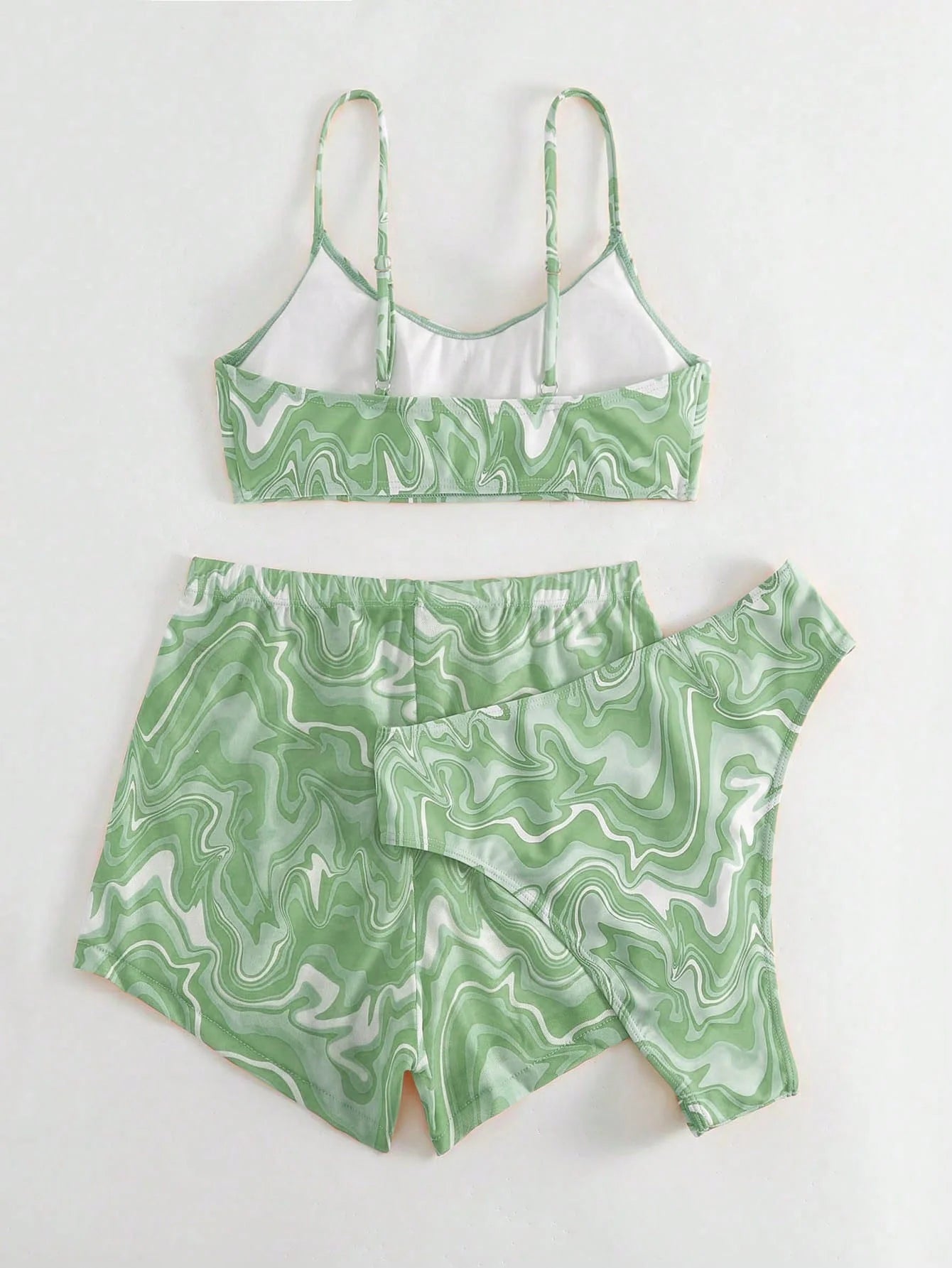 SHEIN Swim Conjunto de Maiô Bikini feminino com alças finas para o verão na Praia com Estampa de Redemoinho, impressionados aleatoriamente.