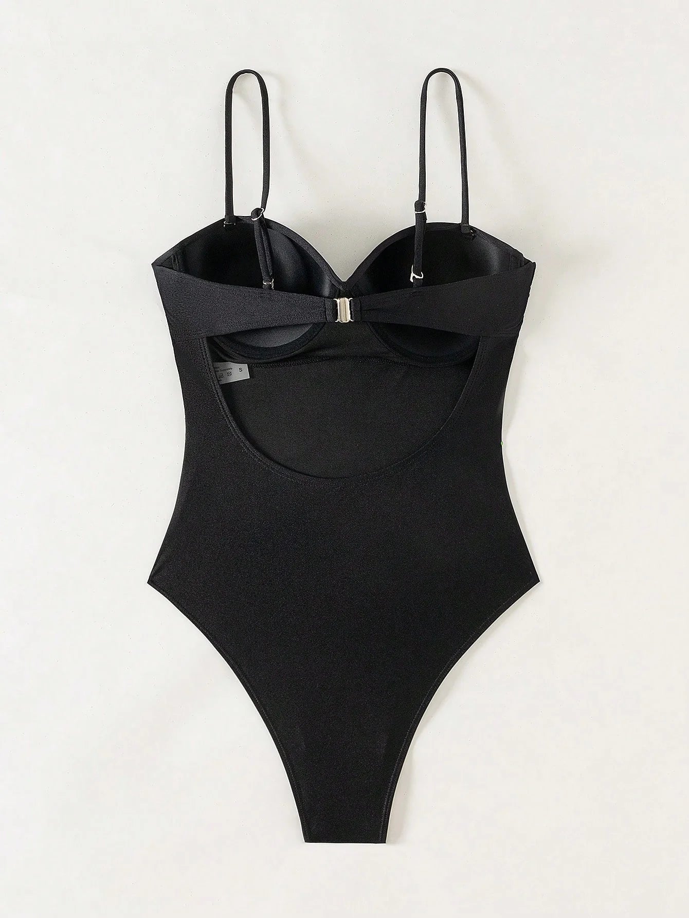 SHEIN Swim 1 Peça Macacão de Banho Feminino de Cor Sólida, com Alças de Espaguete Torcidas, para Verão, com Suporte Interno e Efeito Push-Up