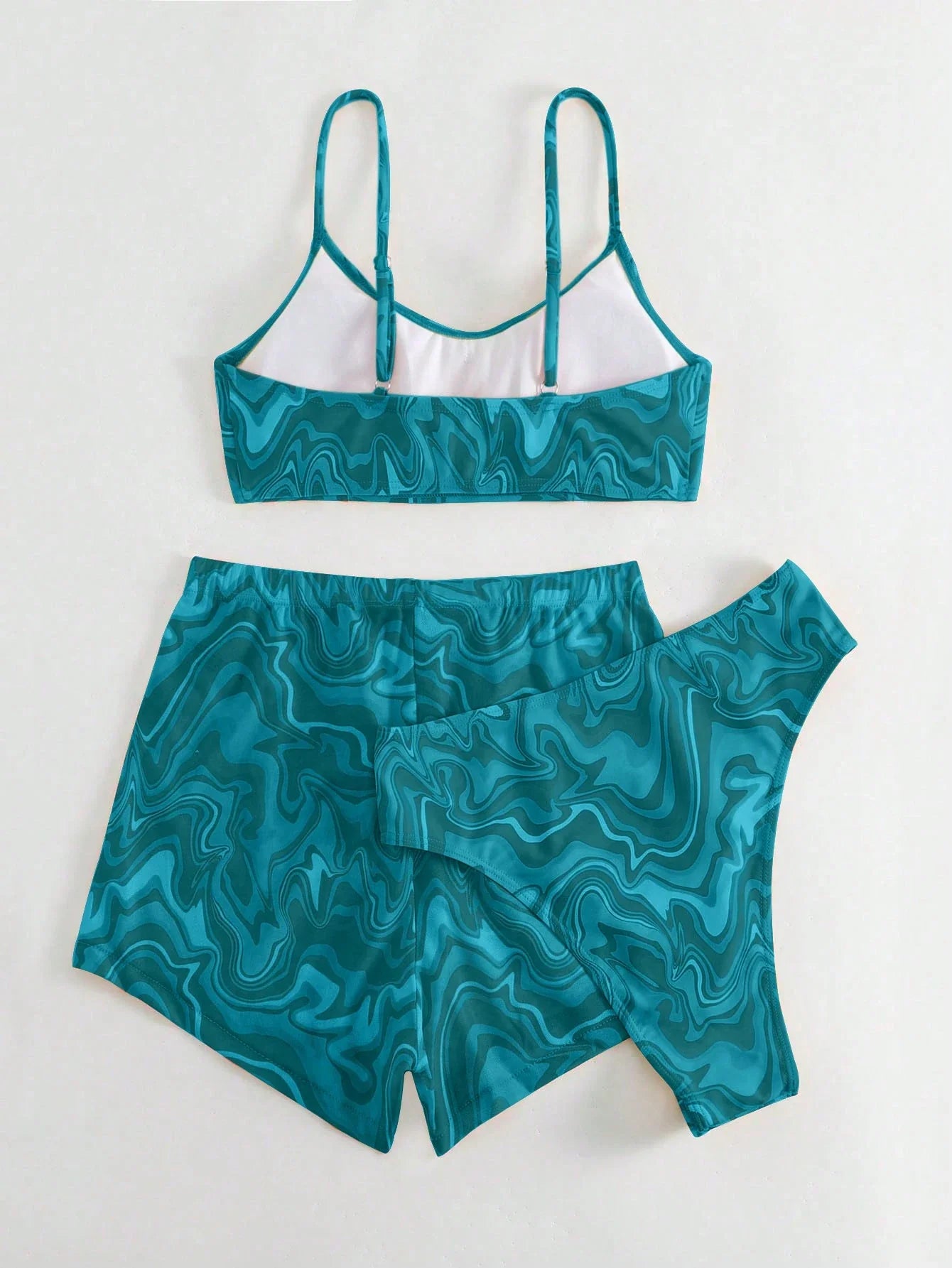 SHEIN Swim Conjunto de Maiô Bikini feminino com alças finas para o verão na Praia com Estampa de Redemoinho, impressionados aleatoriamente.
