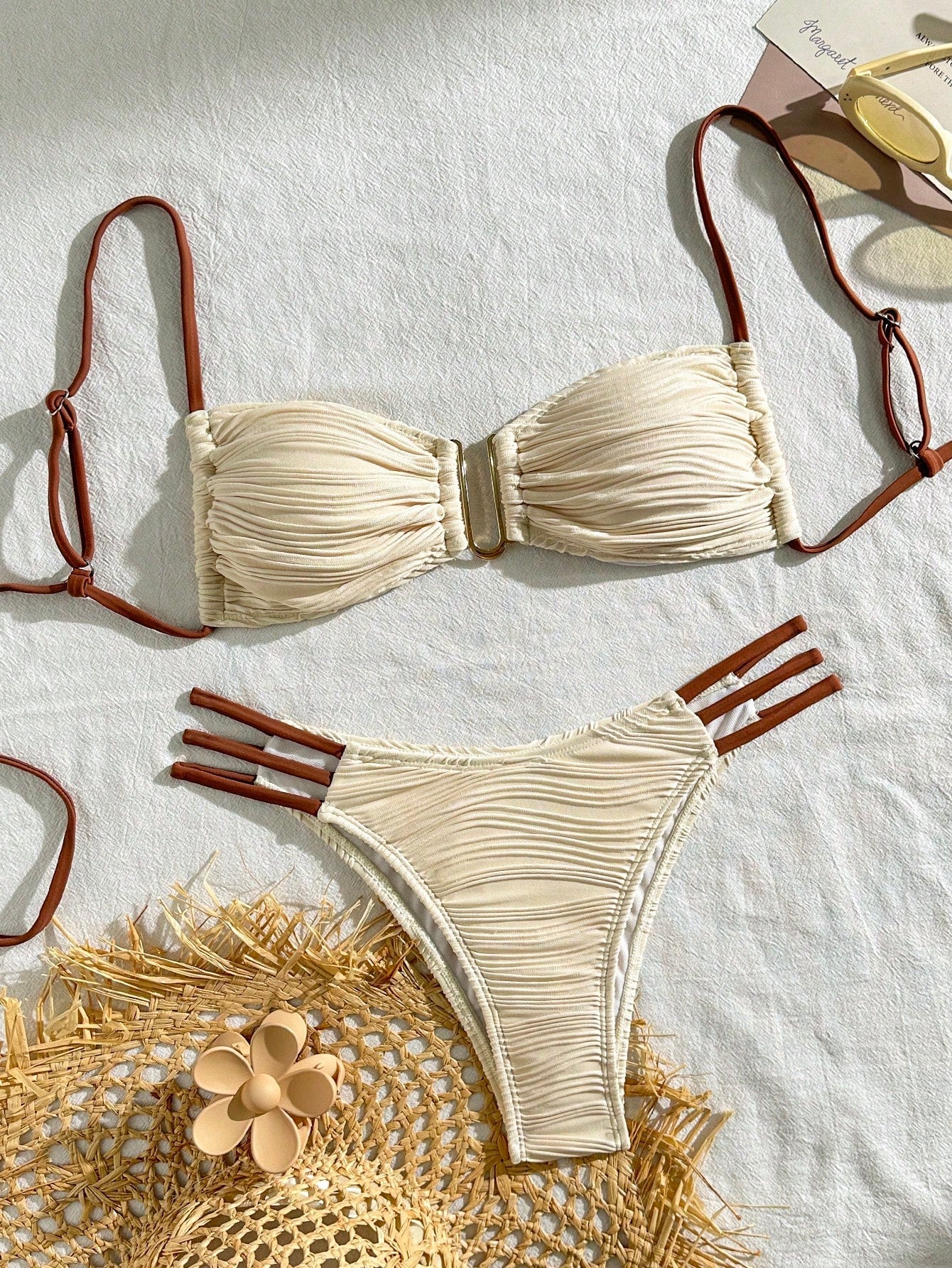 SHEIN Swim Conjunto de Maiô Bikini sexy feminino com recortes e drapeados em bloco de cores para praia de verão