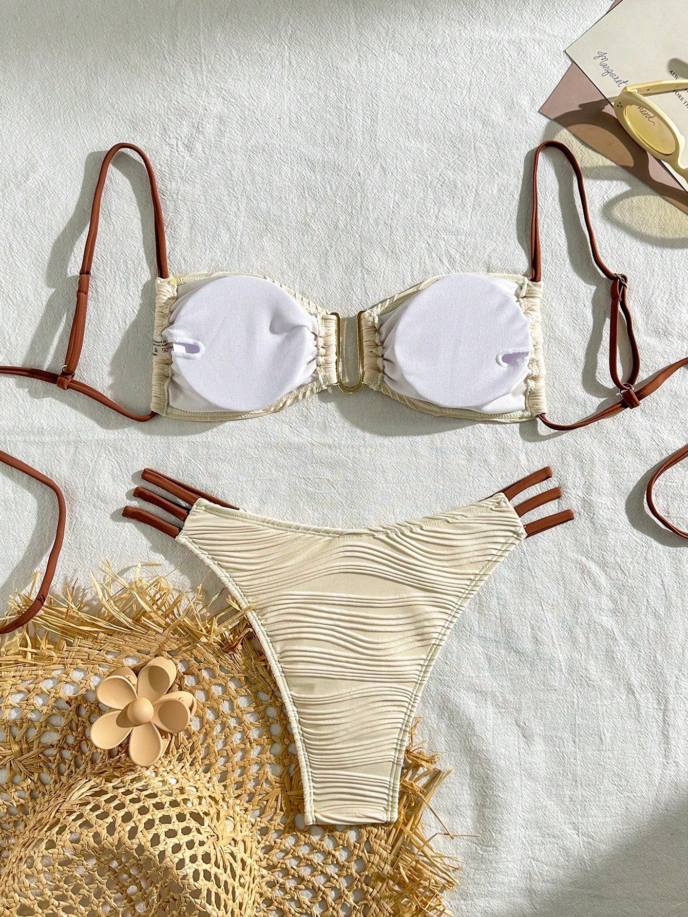 SHEIN Swim Conjunto de Maiô Bikini sexy feminino com recortes e drapeados em bloco de cores para praia de verão