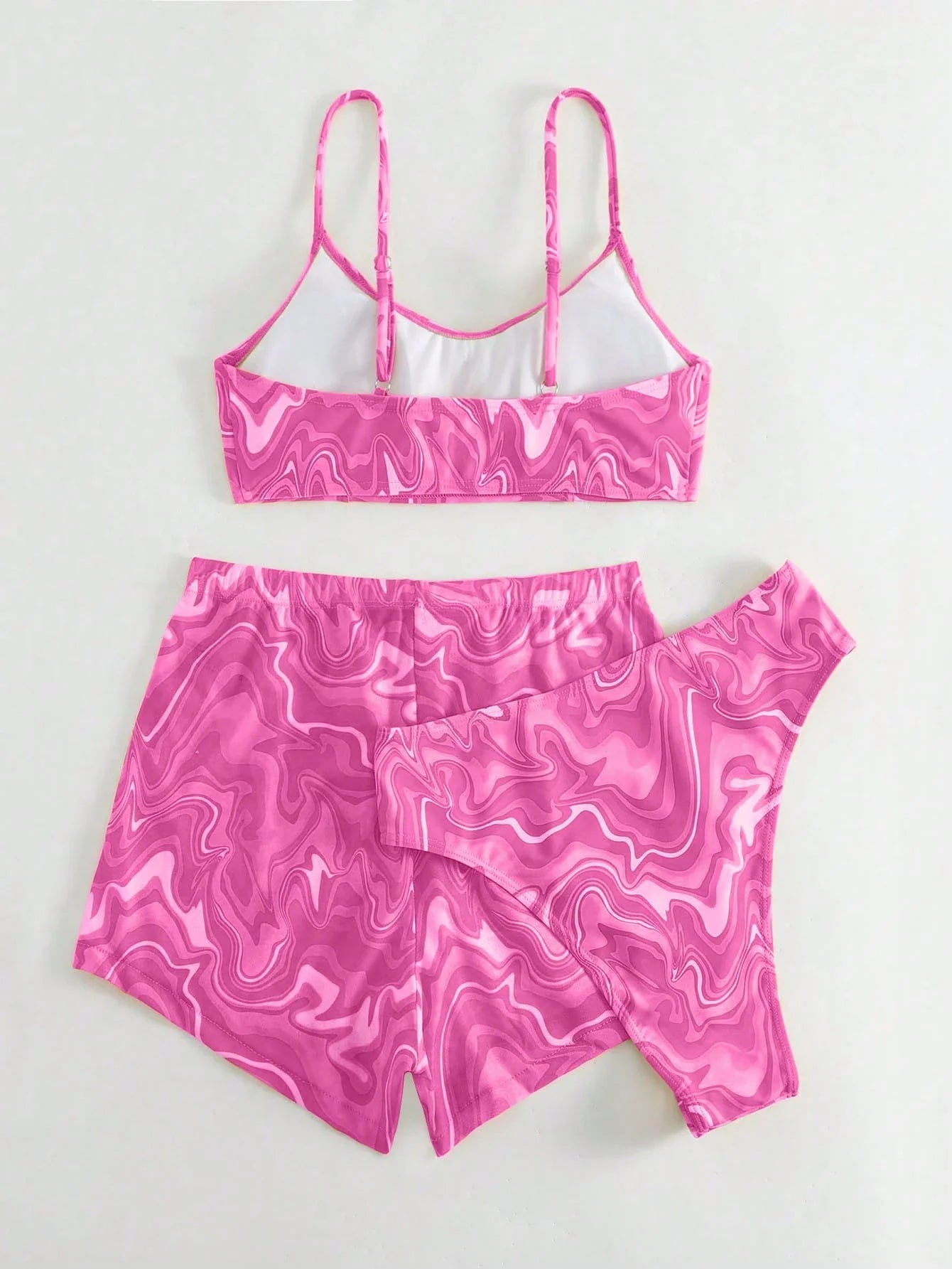 SHEIN Swim Conjunto de Maiô Bikini feminino com alças finas para o verão na Praia com Estampa de Redemoinho, impressionados aleatoriamente.