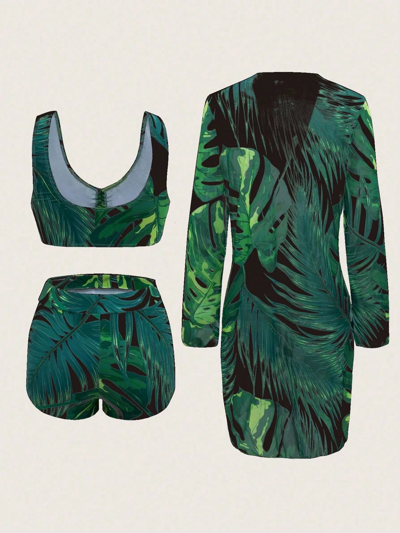 Swim Lushoire Conjunto de Maiô Bikini Sexy com Cordão na Frente e Roupão Floral Tropical de Verão para Mulheres