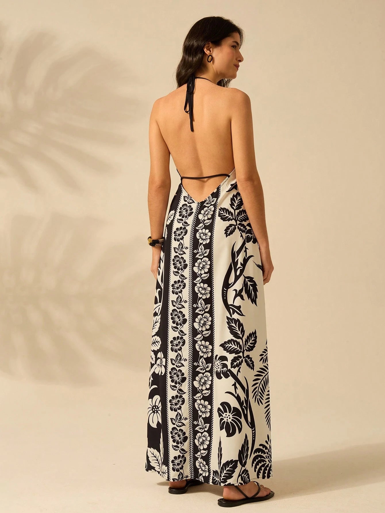 CAJUNI Vestido de Verão Casual para Praia, Estampa Tropical Boho de Flores e Árvore de Coco, Alças Finas com Cadarço, Mulheres