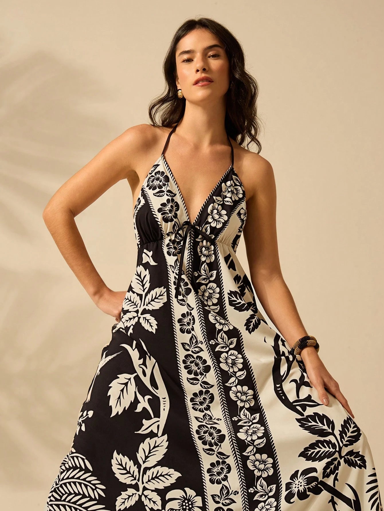 CAJUNI Vestido de Verão Casual para Praia, Estampa Tropical Boho de Flores e Árvore de Coco, Alças Finas com Cadarço, Mulheres