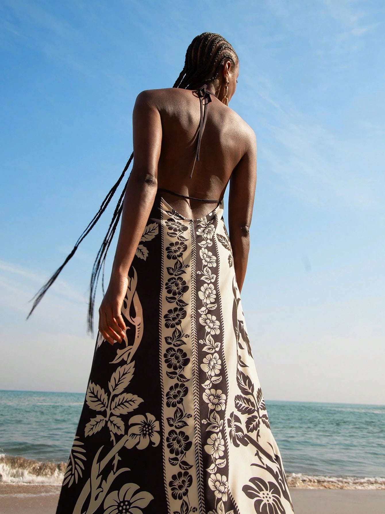 CAJUNI Vestido de Verão Casual para Praia, Estampa Tropical Boho de Flores e Árvore de Coco, Alças Finas com Cadarço, Mulheres