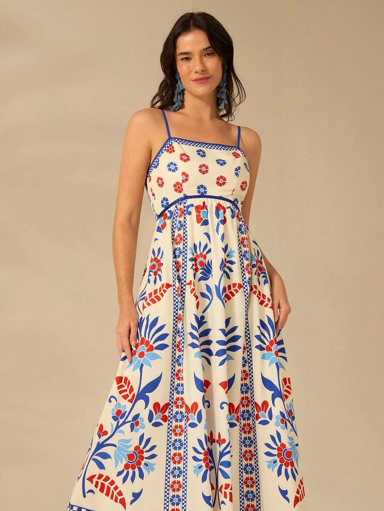 CAJUNI Vestido de Verão Casual Feminino com Estampa de Selenipédio e Azálea, de Tiras Finas e Costas Abertas, Elegante e Gracioso