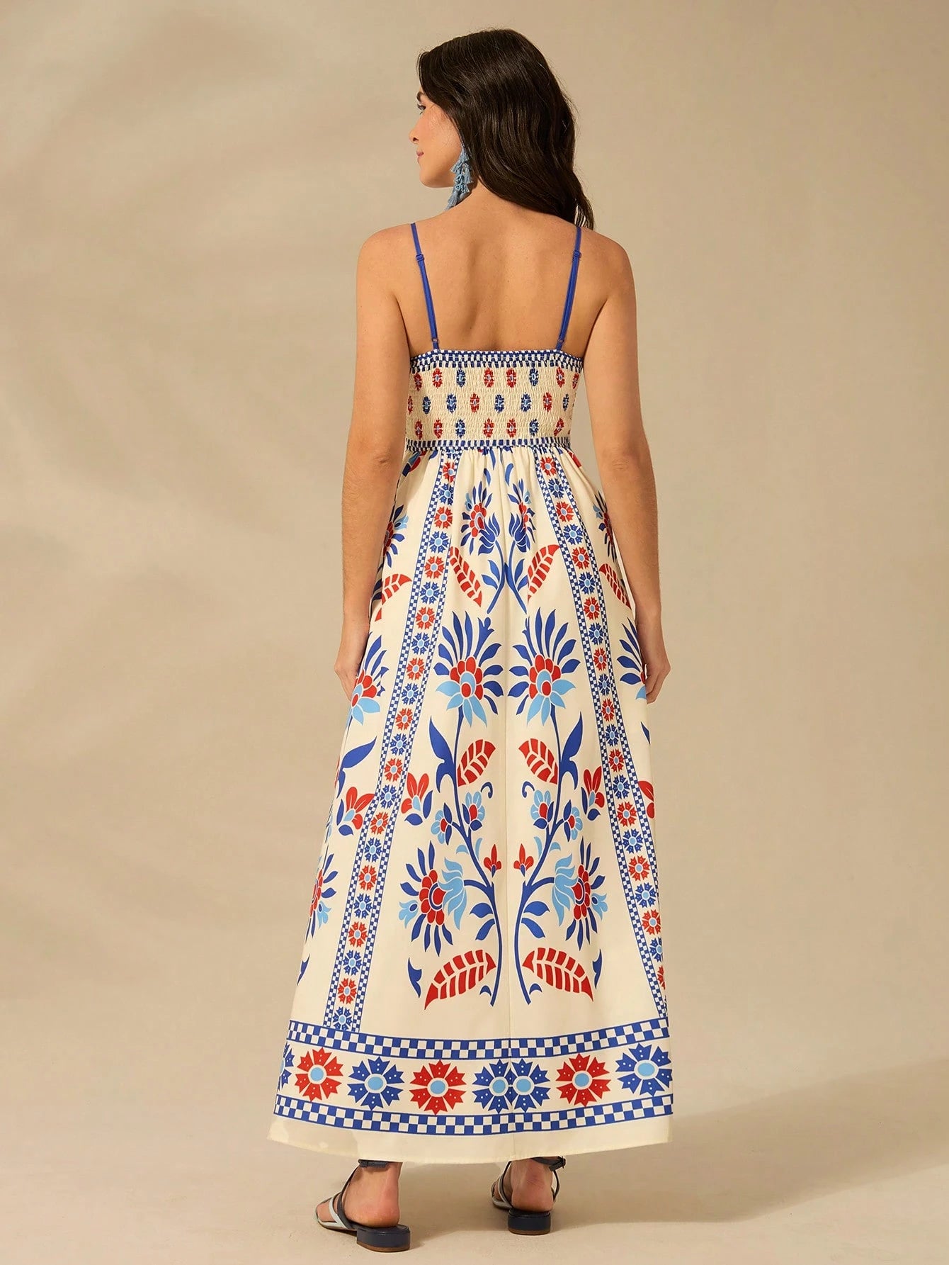 CAJUNI Vestido de Verão Casual Feminino com Estampa de Selenipédio e Azálea, de Tiras Finas e Costas Abertas, Elegante e Gracioso
