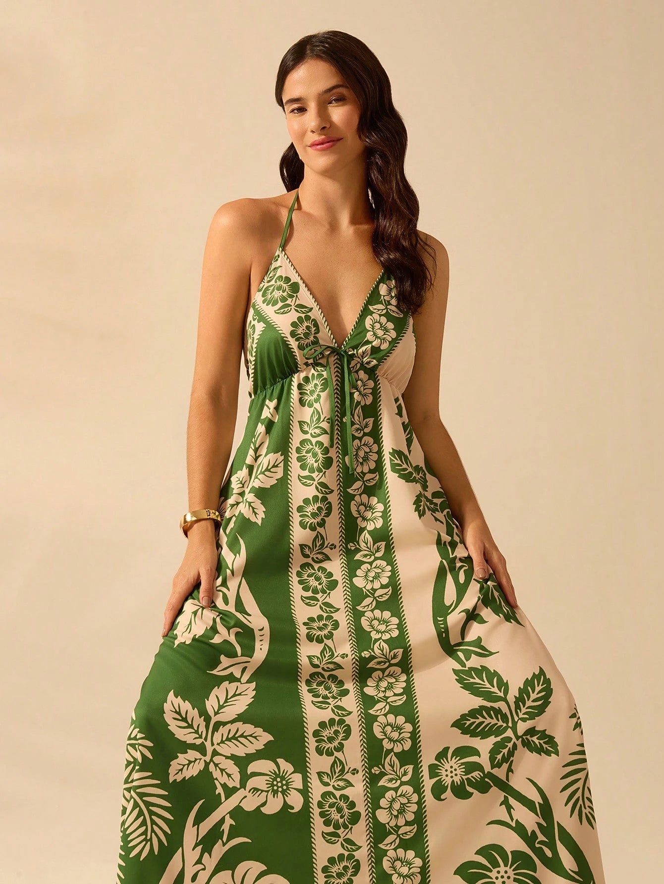 CAJUNI Vestido de Verão Casual para Praia, Estampa Tropical Boho de Flores e Árvore de Coco, Alças Finas com Cadarço, Mulheres