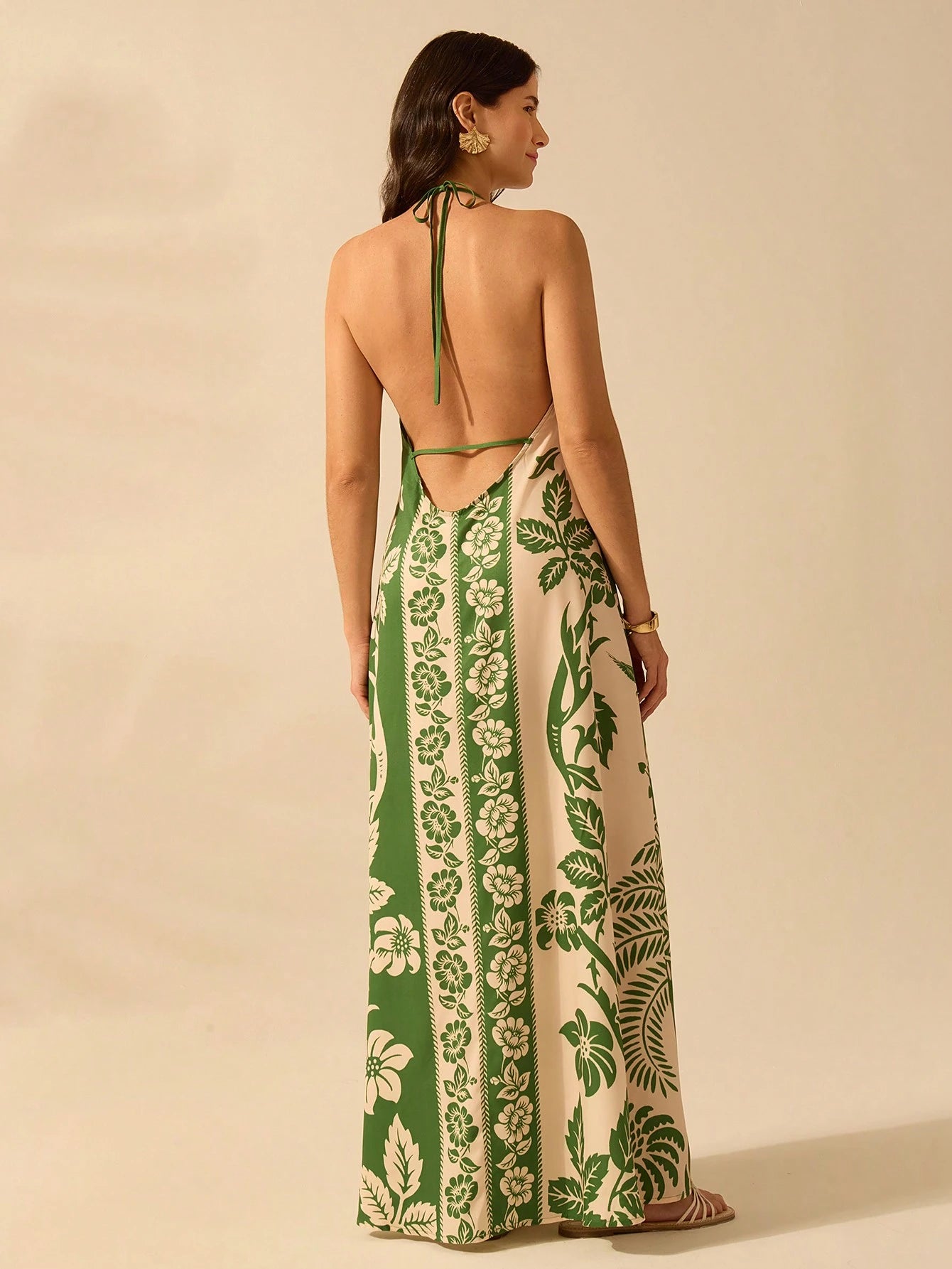 CAJUNI Vestido de Verão Casual para Praia, Estampa Tropical Boho de Flores e Árvore de Coco, Alças Finas com Cadarço, Mulheres