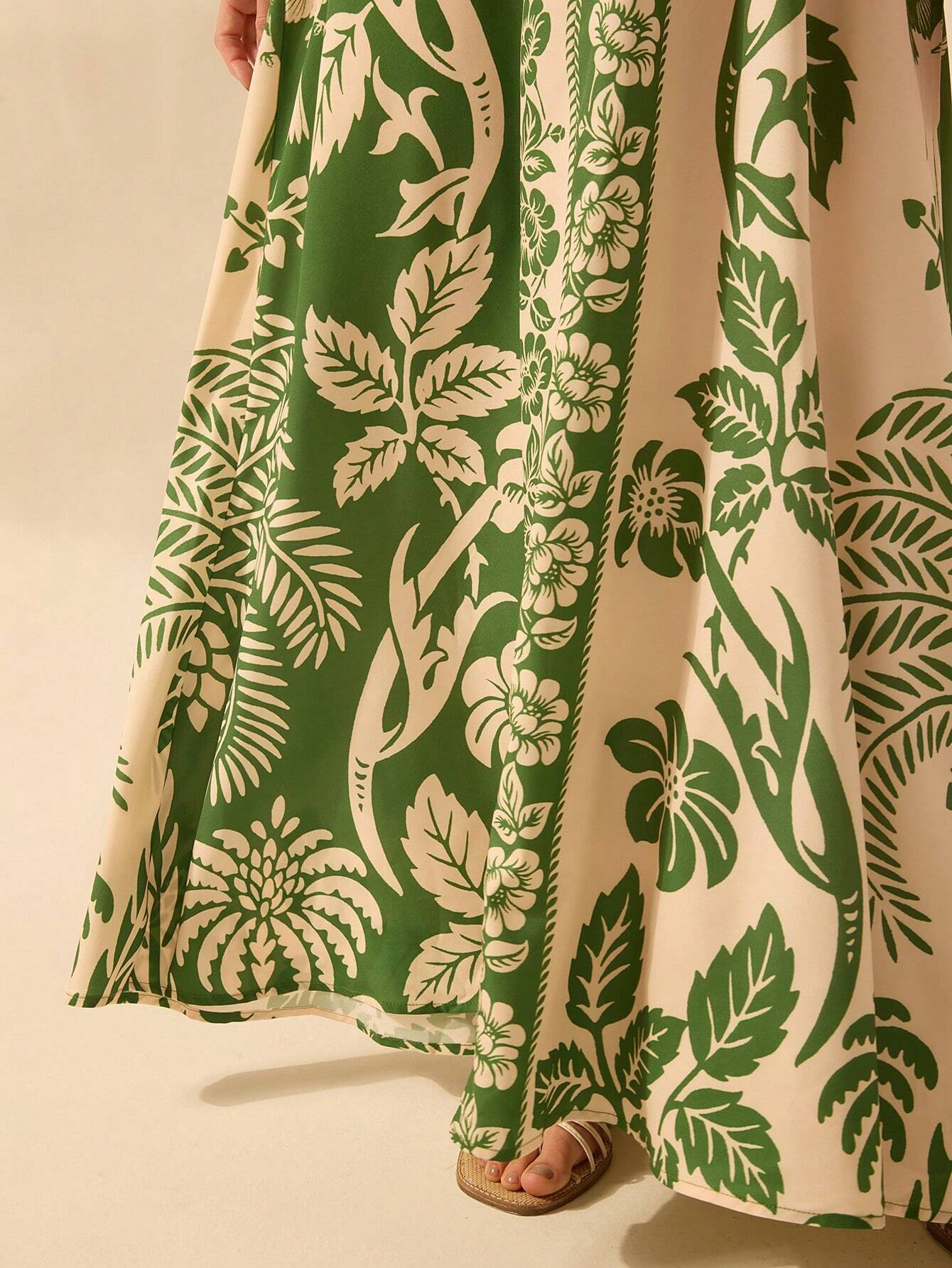 CAJUNI Vestido de Verão Casual para Praia, Estampa Tropical Boho de Flores e Árvore de Coco, Alças Finas com Cadarço, Mulheres