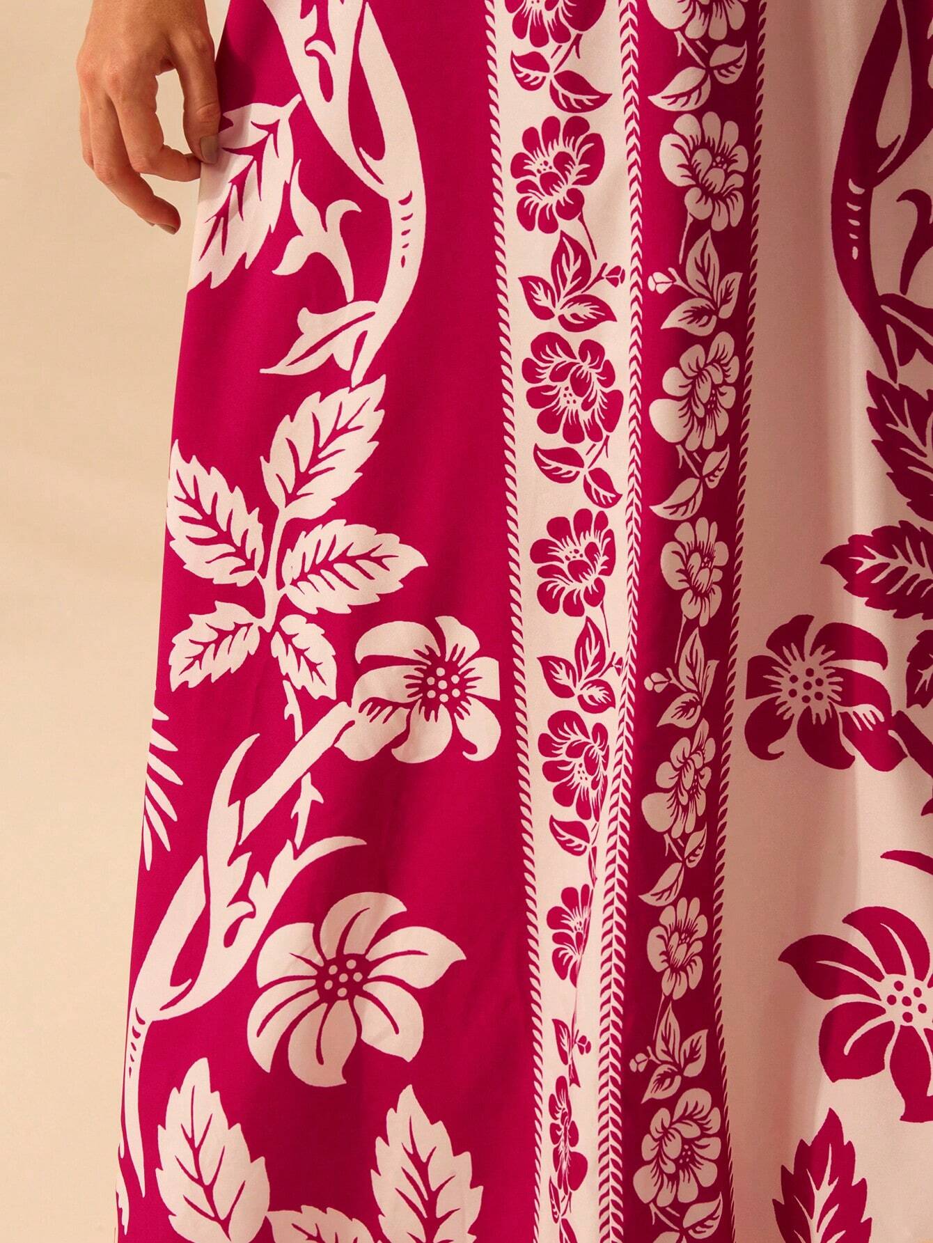 CAJUNI Vestido de Verão Casual para Praia, Estampa Tropical Boho de Flores e Árvore de Coco, Alças Finas com Cadarço, Mulheres