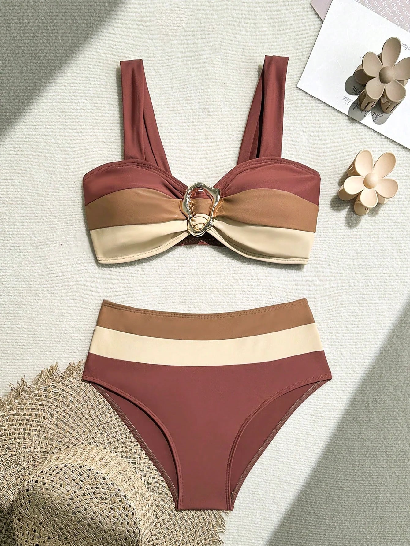 Swim Lushoire Novo Maiô Bikini Fashionista Sexy Recortado Colorido, Conjunto de Maiô de Cintura Alta, Maiô Retrátil Charmoso de Verão