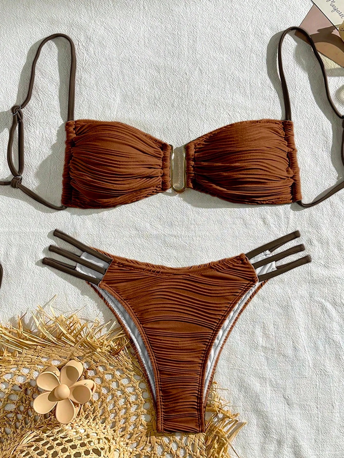 SHEIN Swim Conjunto de Maiô Bikini sexy feminino com recortes e drapeados em bloco de cores para praia de verão