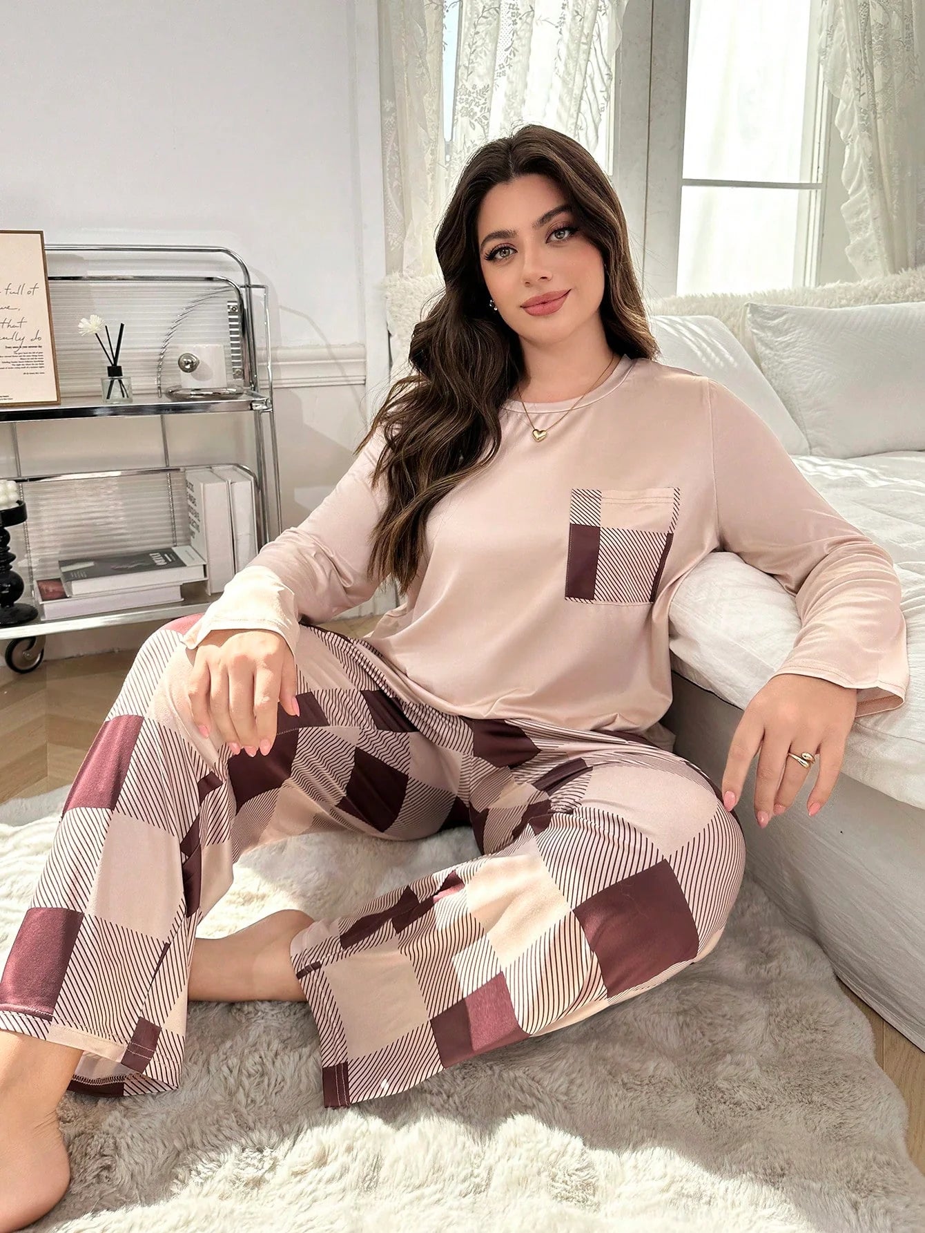 Pijama Longo PLus Size Xadrez Ana Luíza
