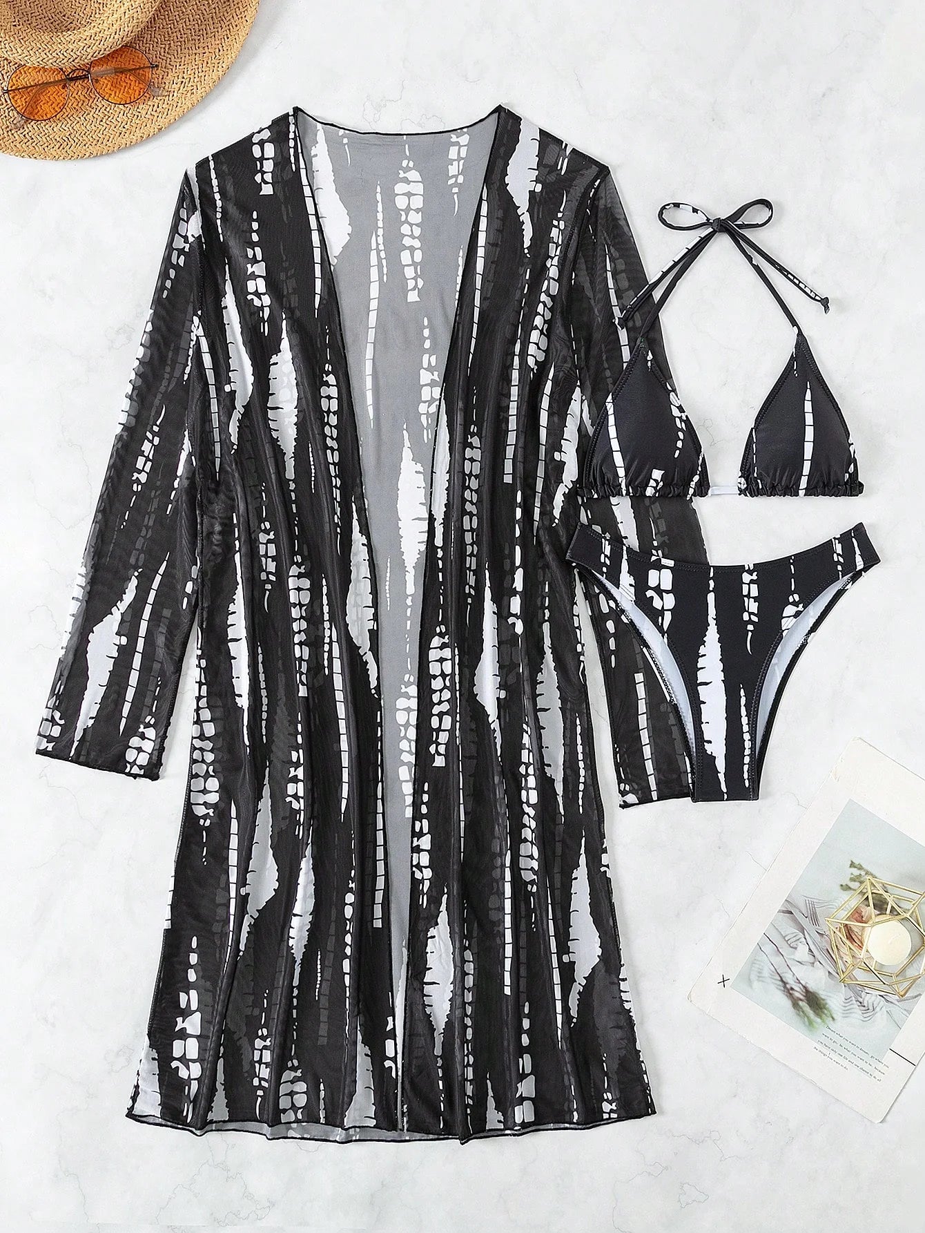 3 Peças/Conjunto Maiô Bikini Feminino com Estampa Sexy, Maiô de Verão em Alta