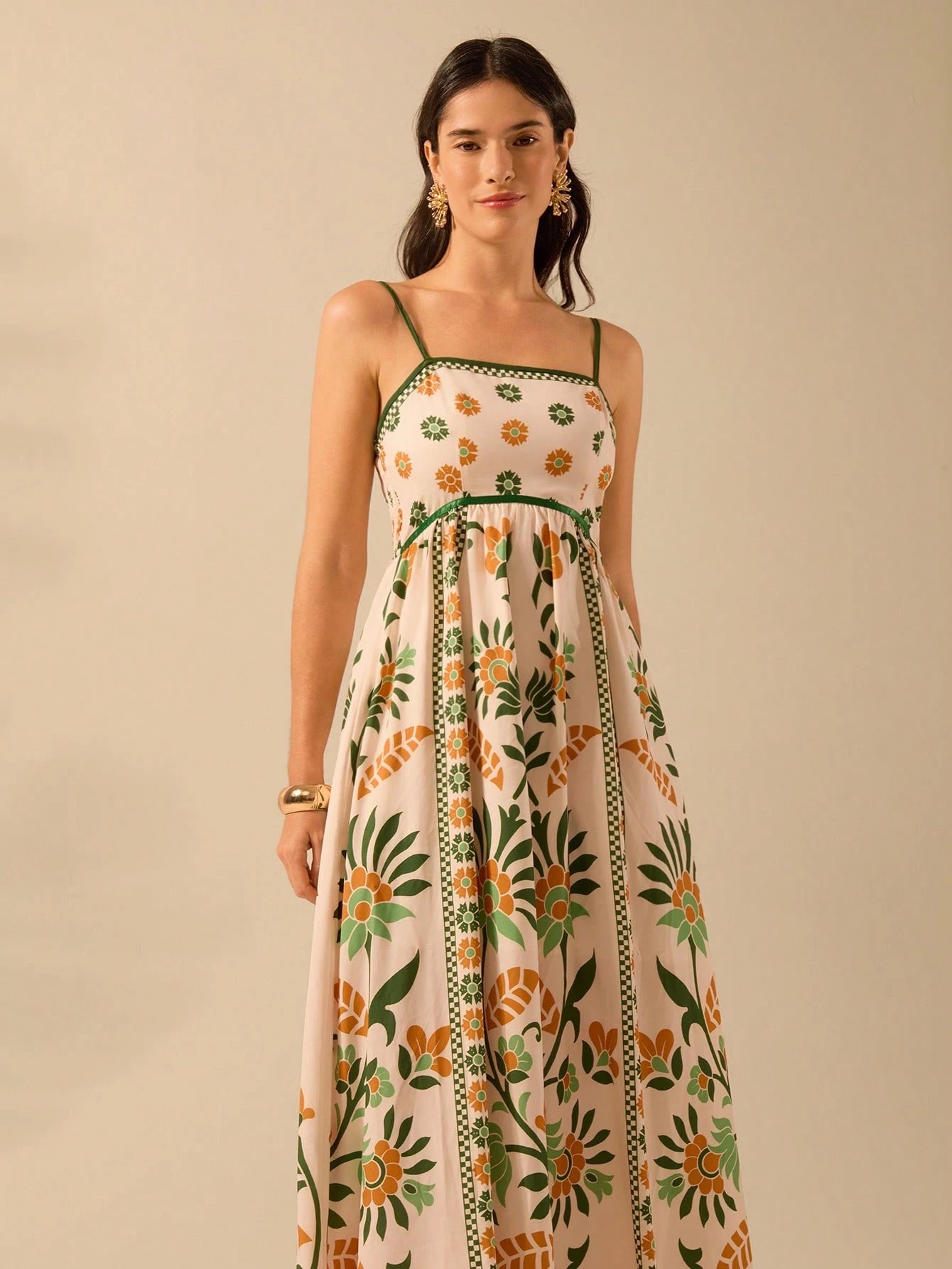 CAJUNI Vestido de Verão Casual Feminino com Estampa de Selenipédio e Azálea, de Tiras Finas e Costas Abertas, Elegante e Gracioso