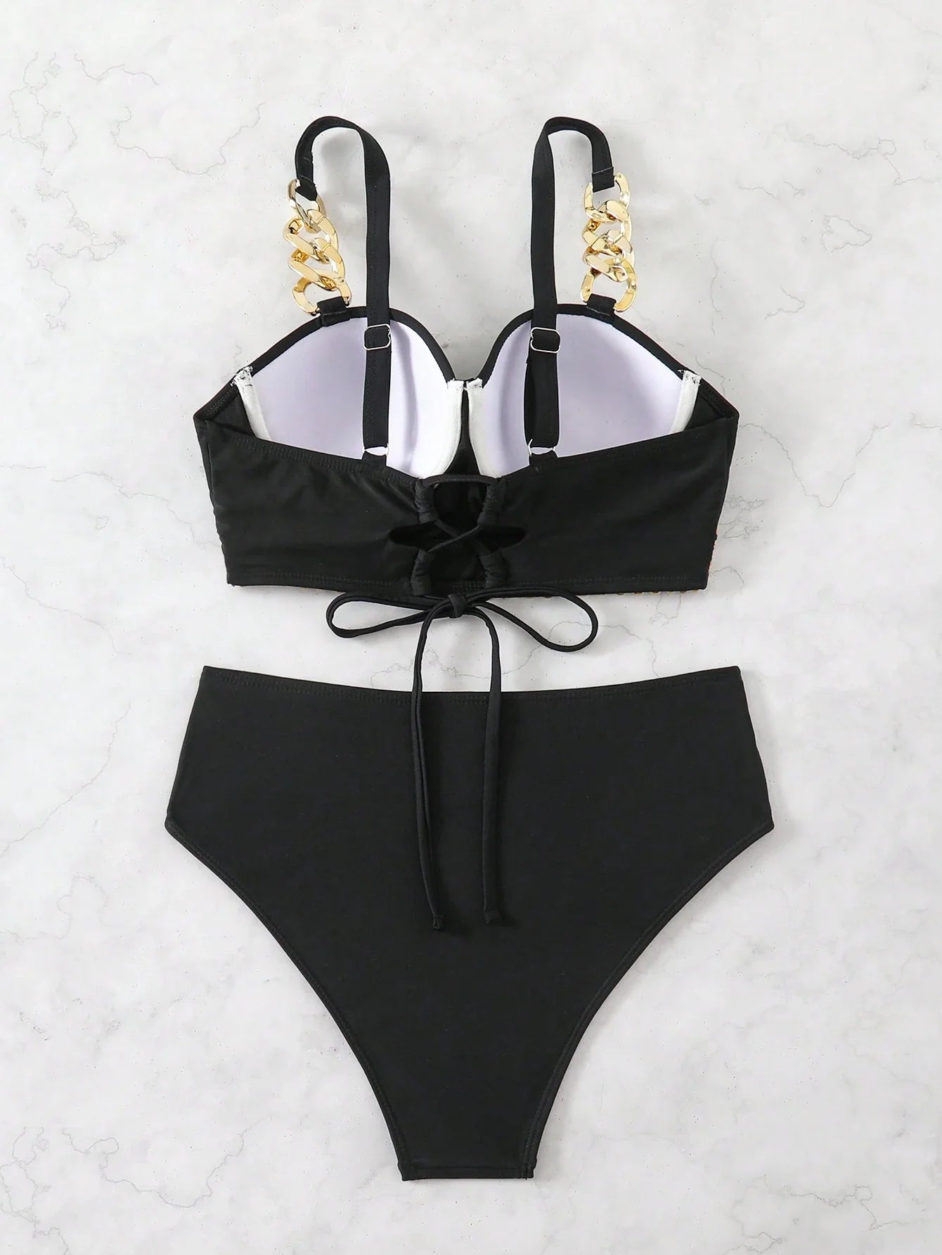 Conjunto de Maiô Bikini Feminino de Verão com Alças Ajustáveis, Tecido Trançado e Armação de Aço